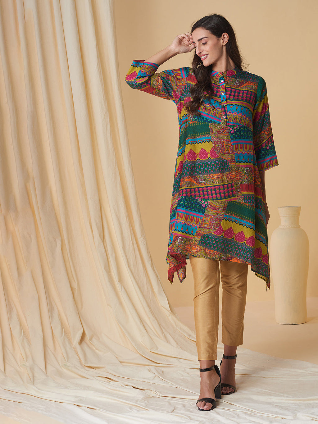 PRINT INDIAN ACCENT A LINE TUNIC