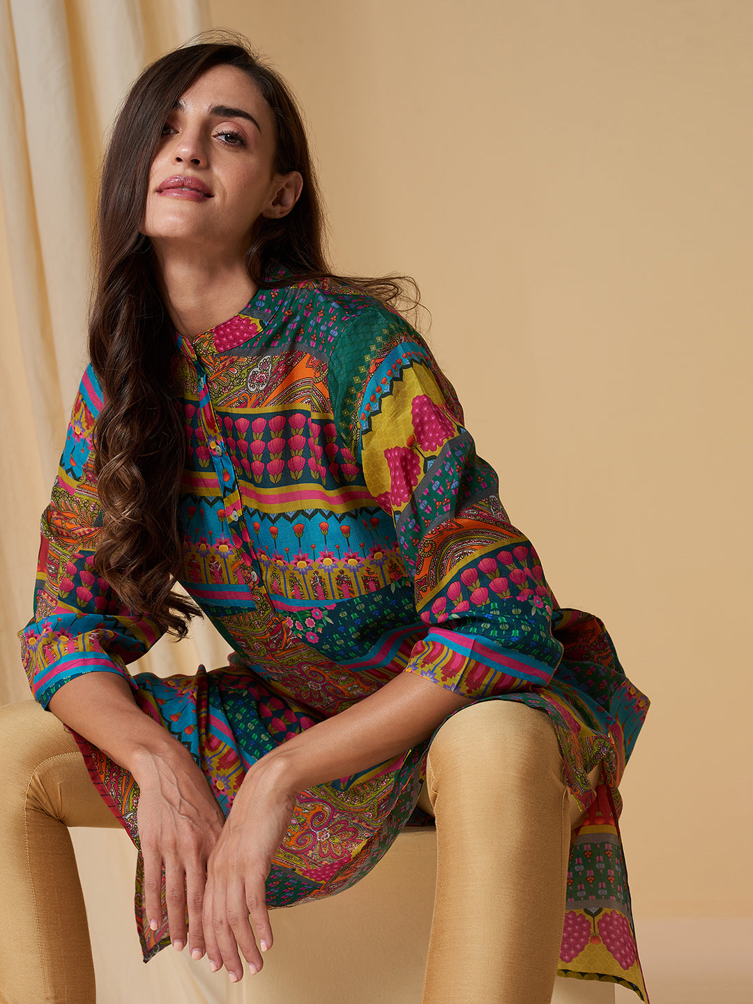 PRINT INDIAN ACCENT A LINE TUNIC