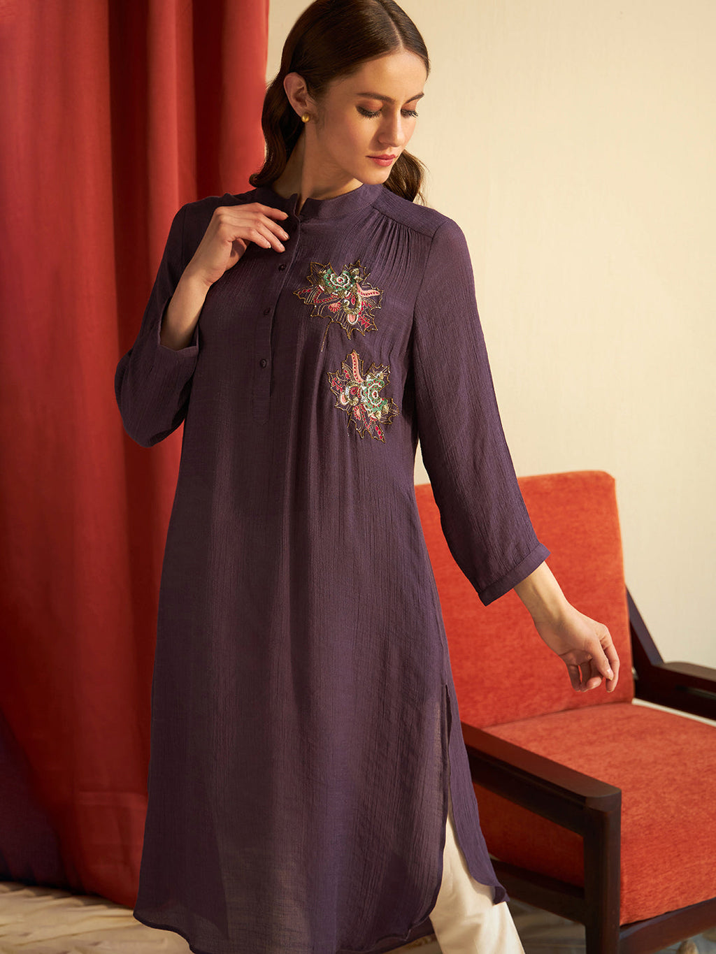 PURPLE MAPLE GATHERED TUNIC
