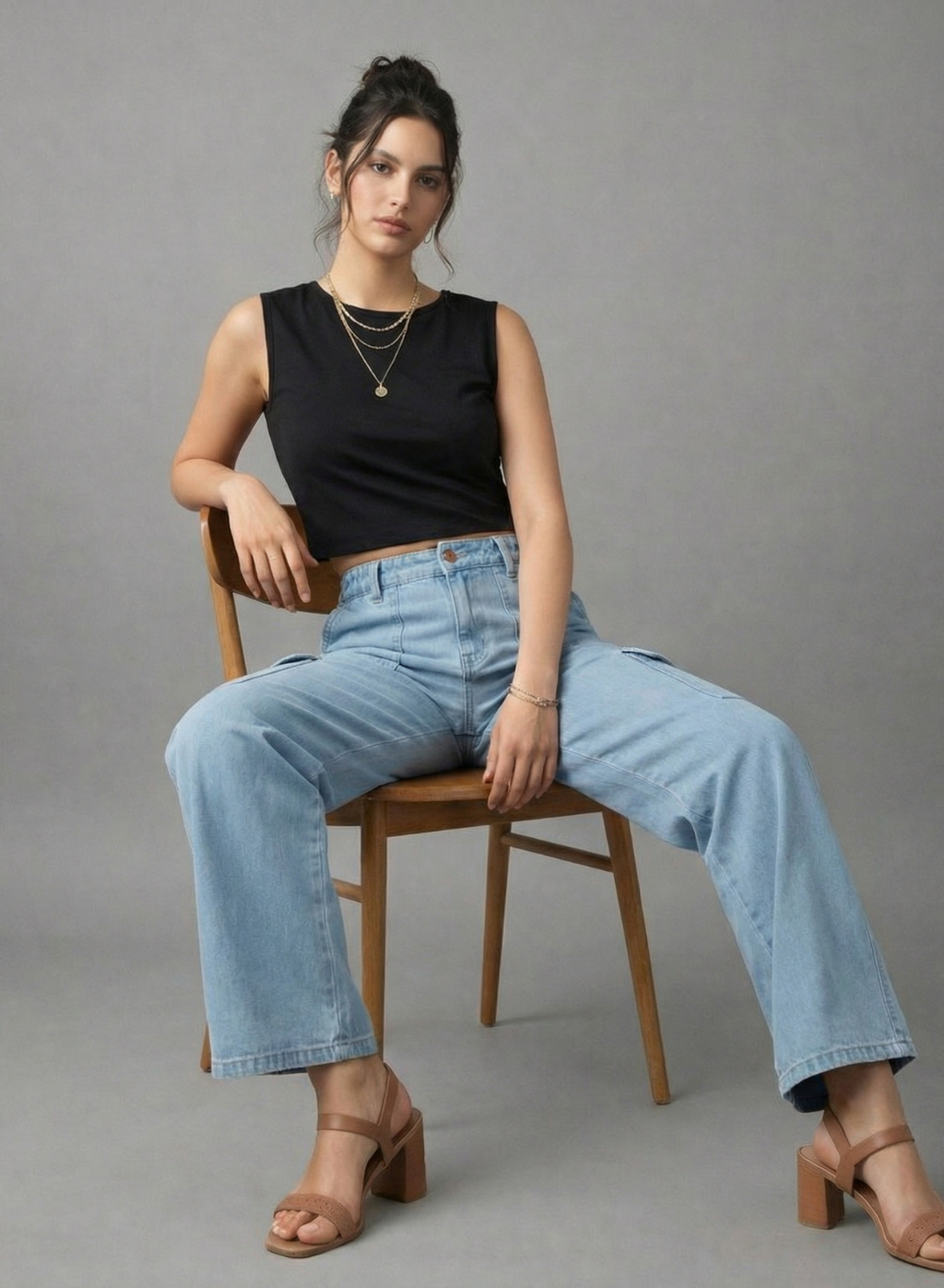 Women's Light Blue Relaxed Fit Cargo Jeans