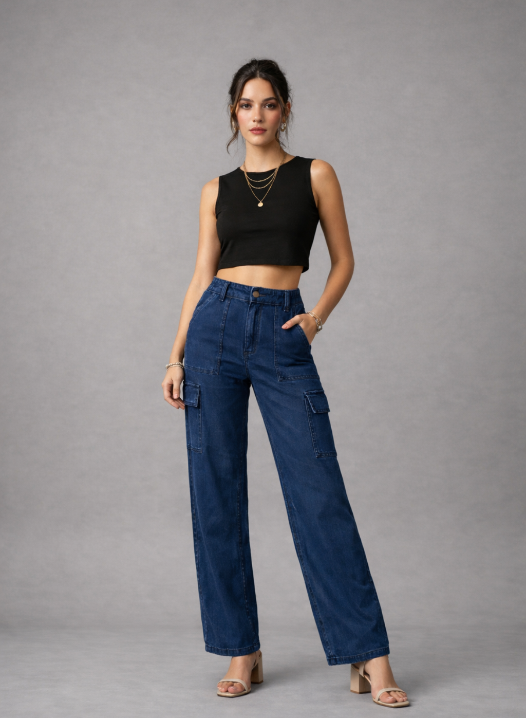 Women's Navy Blue Essential Cargo Jeans