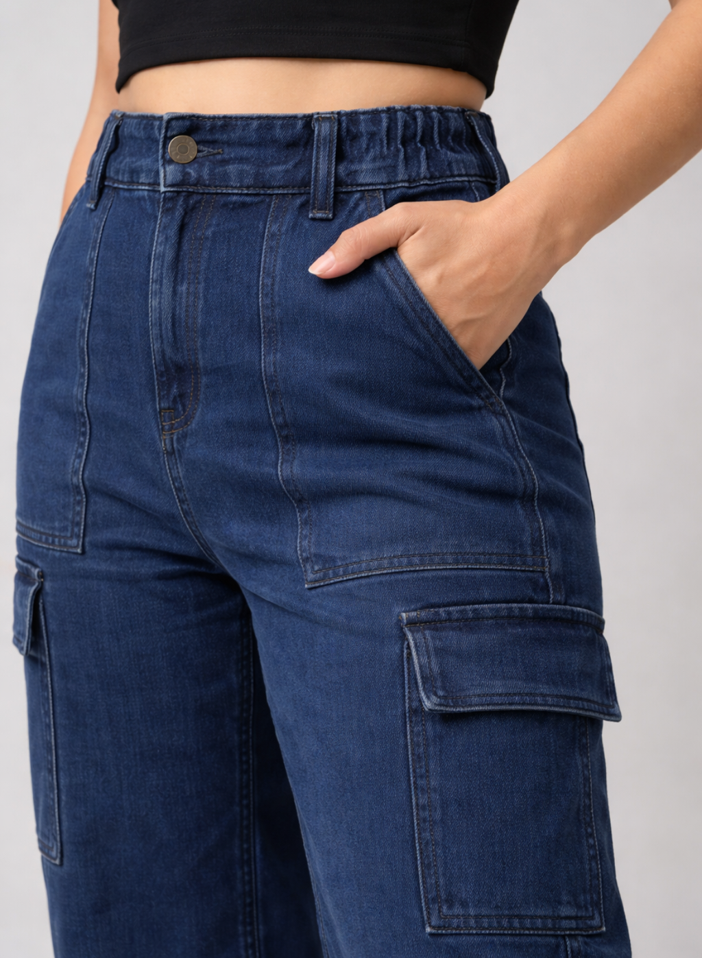 Women's Navy Blue Essential Cargo Jeans