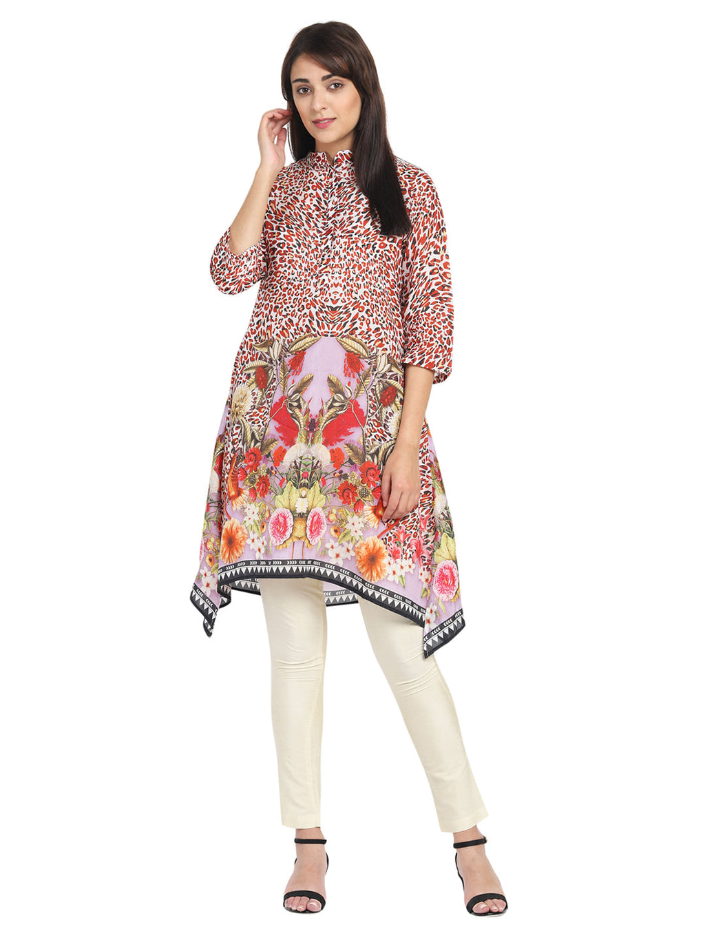 RED ANIMAL FLORAL KAFTAN