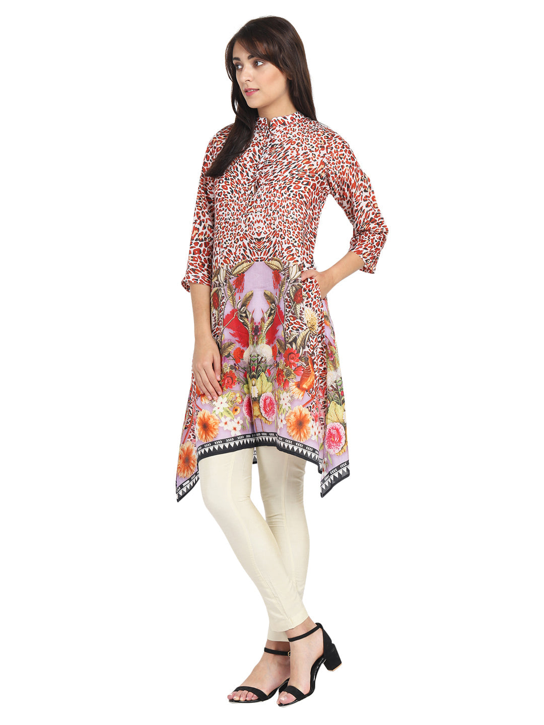 RED ANIMAL FLORAL KAFTAN