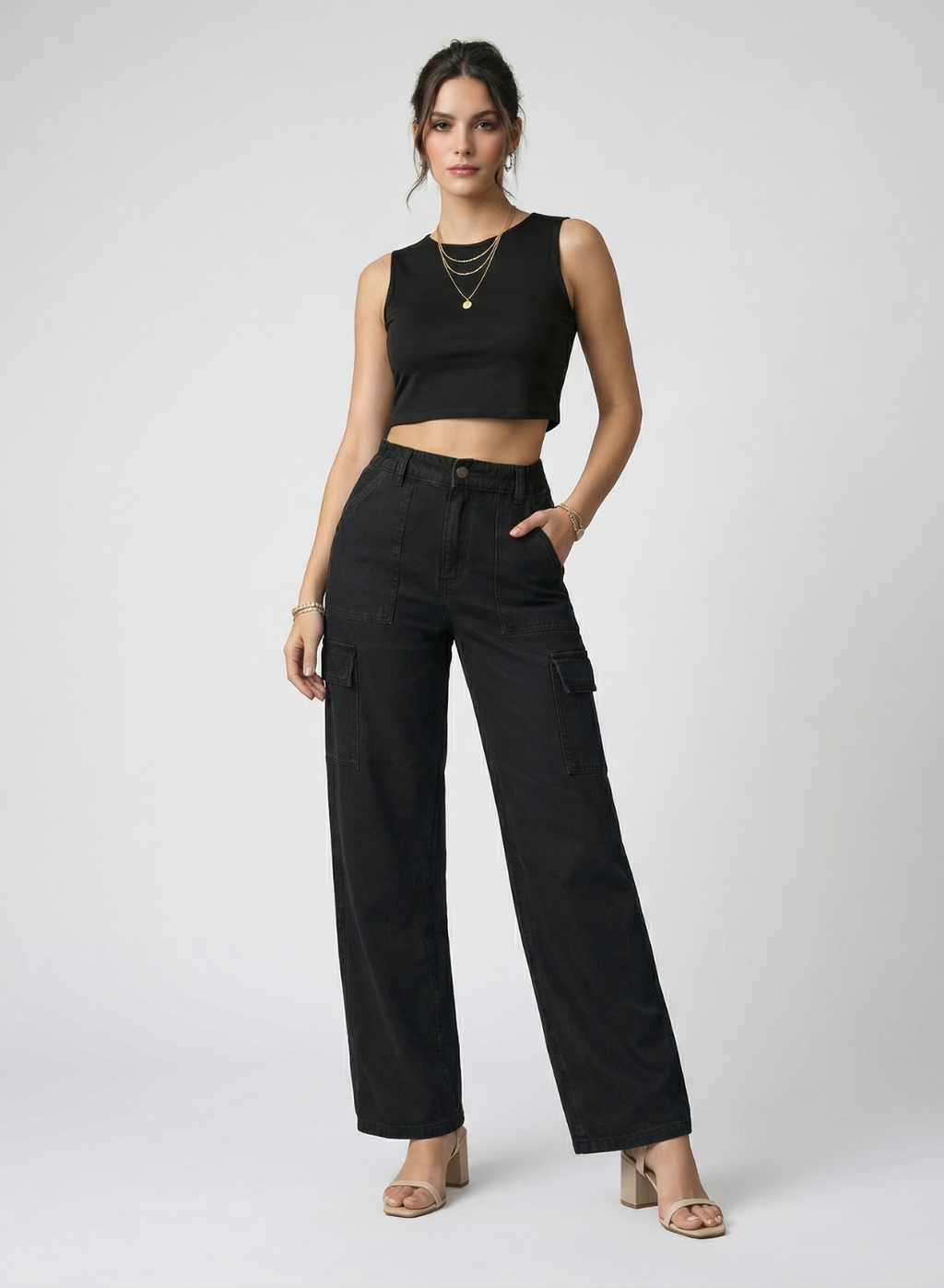 Women's Midnight Black Utility Cargo Jeans