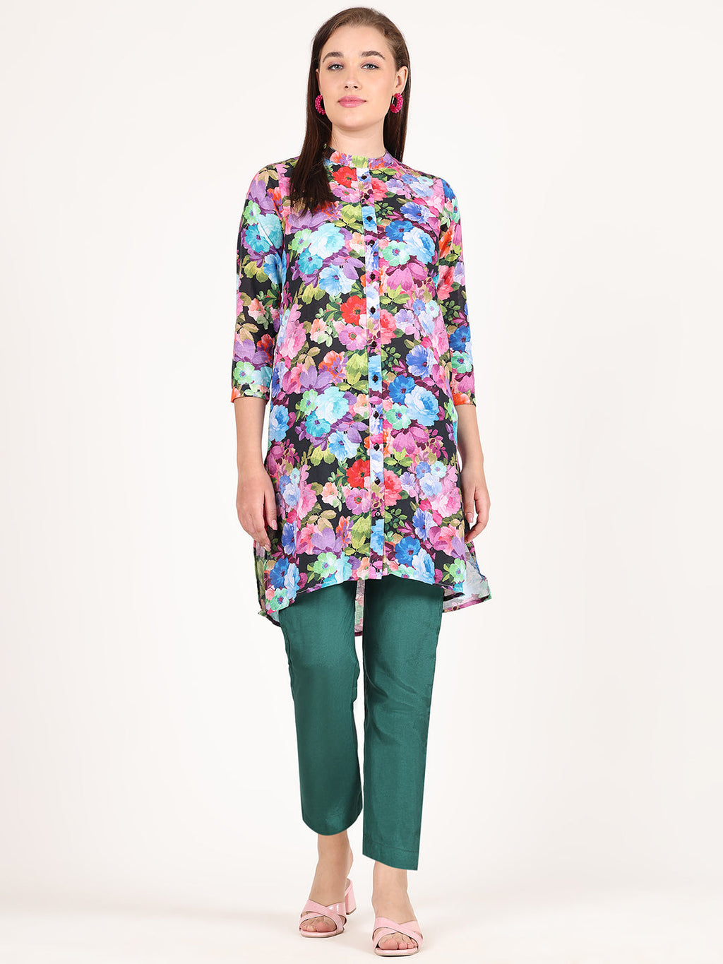 BLACK FLORAL STR LINE TUNIC