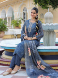 Women Floral Printed Regular Thread Work Pure Cotton Kurta with Trousers & With Dupatta