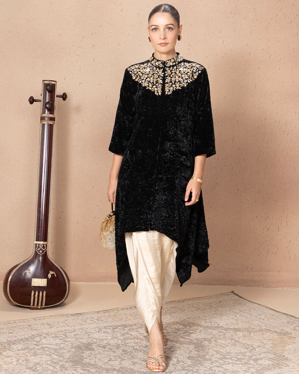 BLACK VELVET NAVYA BEADED TUNIC