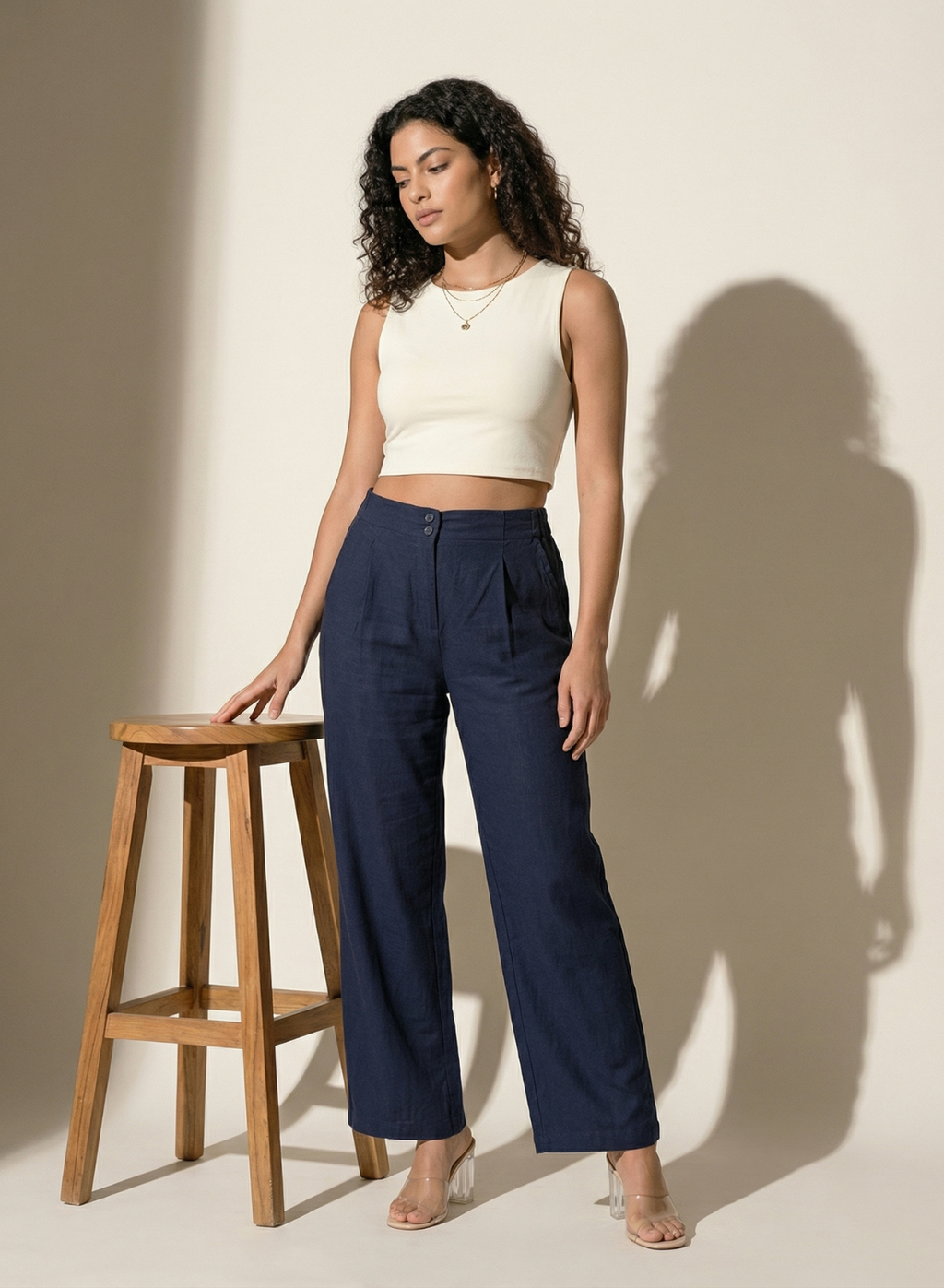 Navy Easy Cotton-Linen Pants