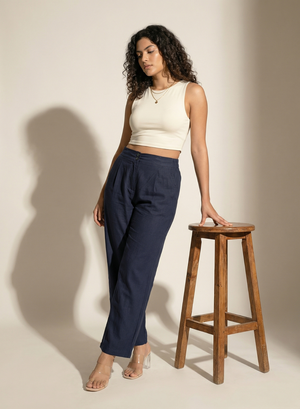 Navy Easy Cotton-Linen Pants