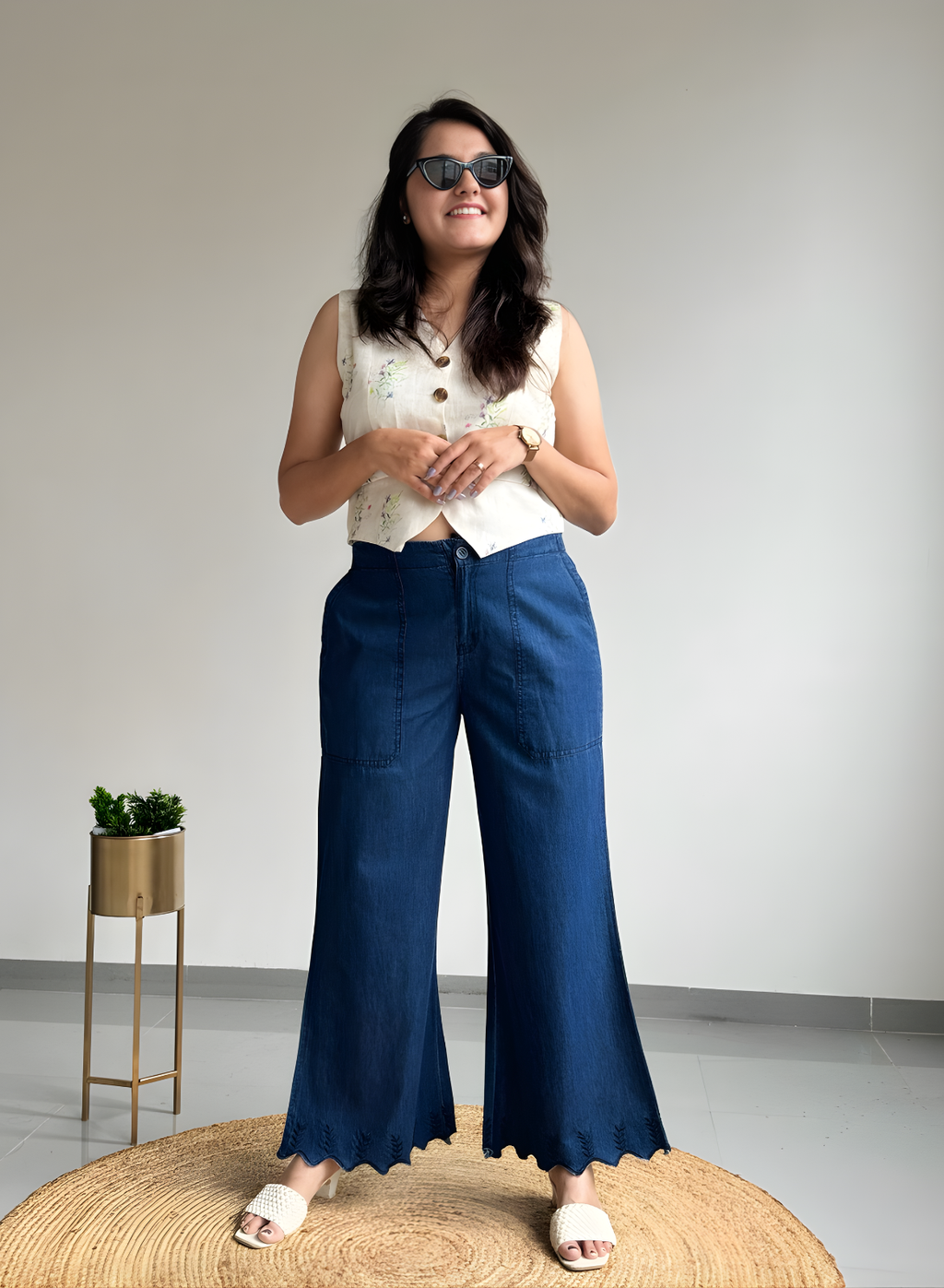 Navy Blue Wide Leg Pants