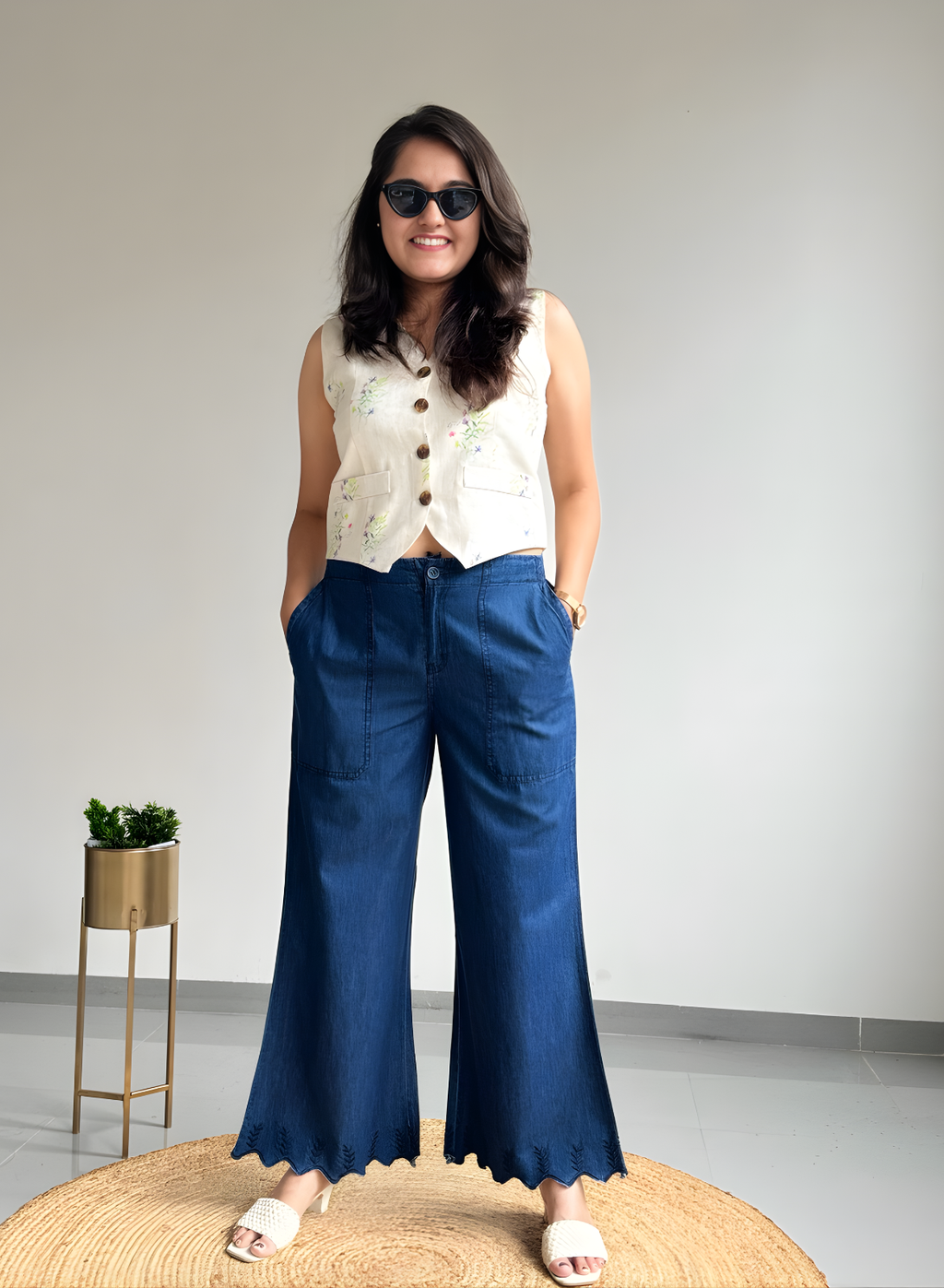 Navy Blue Wide Leg Pants