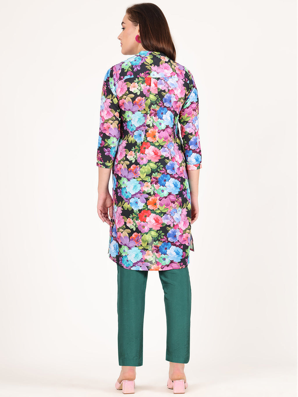BLACK FLORAL STR LINE TUNIC