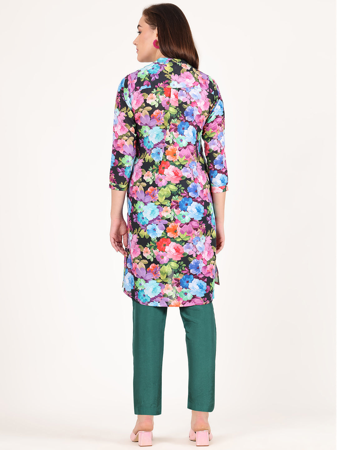 BLACK FLORAL STR LINE TUNIC