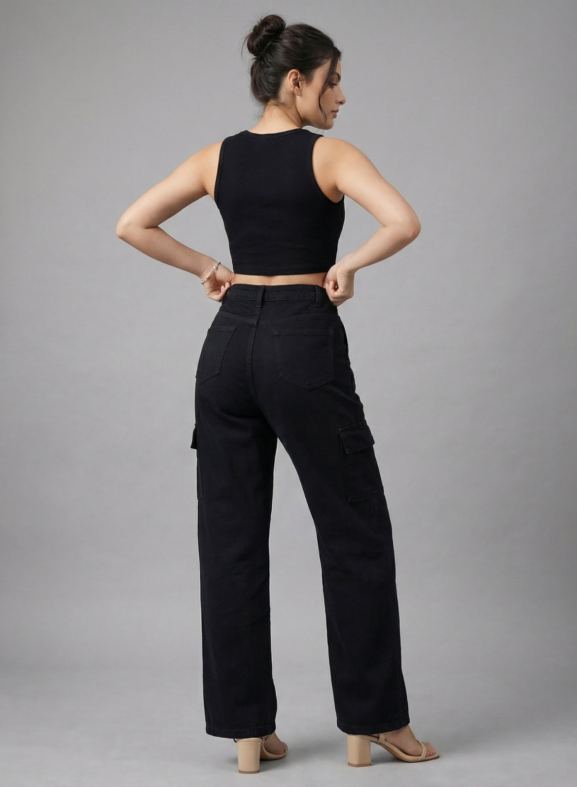 Women's Midnight Black Utility Cargo Jeans