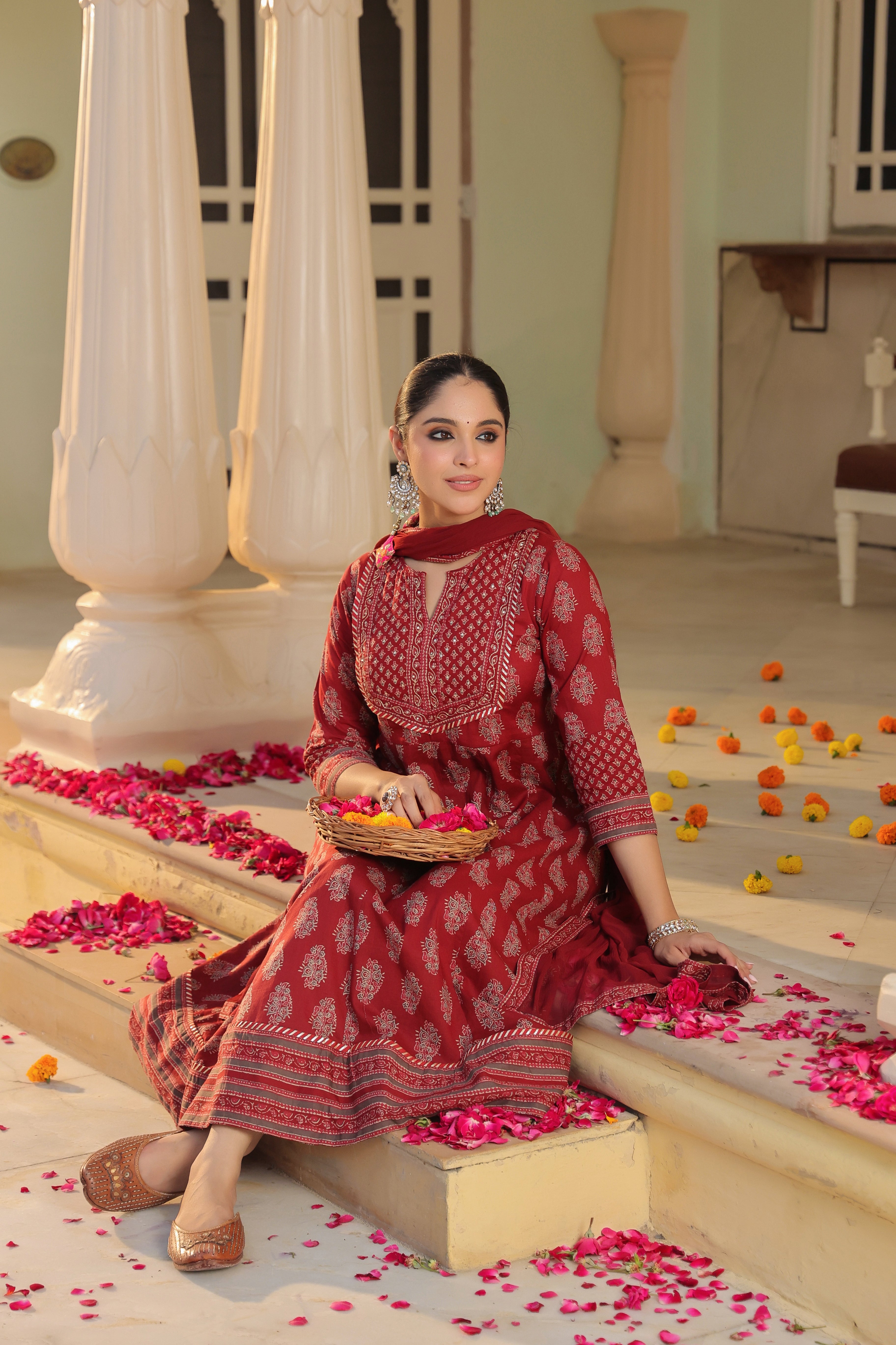 Women Ethnic Motifs Printed Regular Pure Cotton Kurta with Trousers & With Dupatta