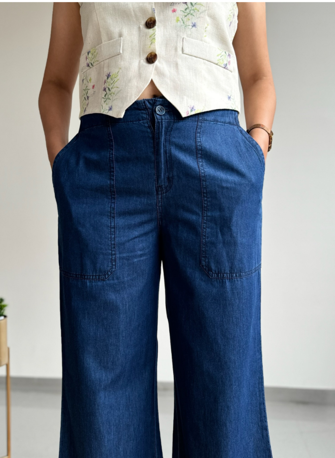Navy Blue Wide Leg Pants