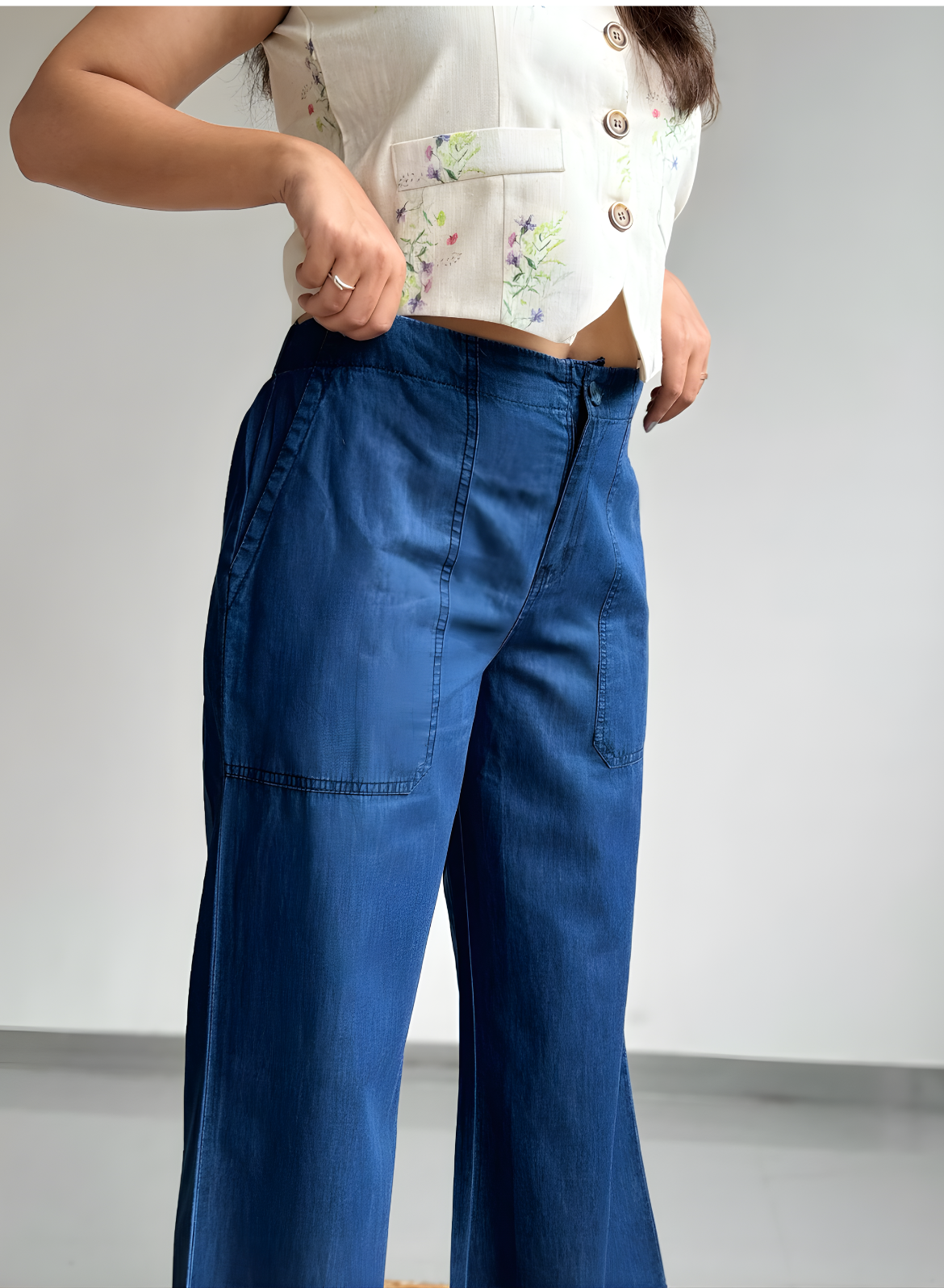 Navy Blue Wide Leg Pants