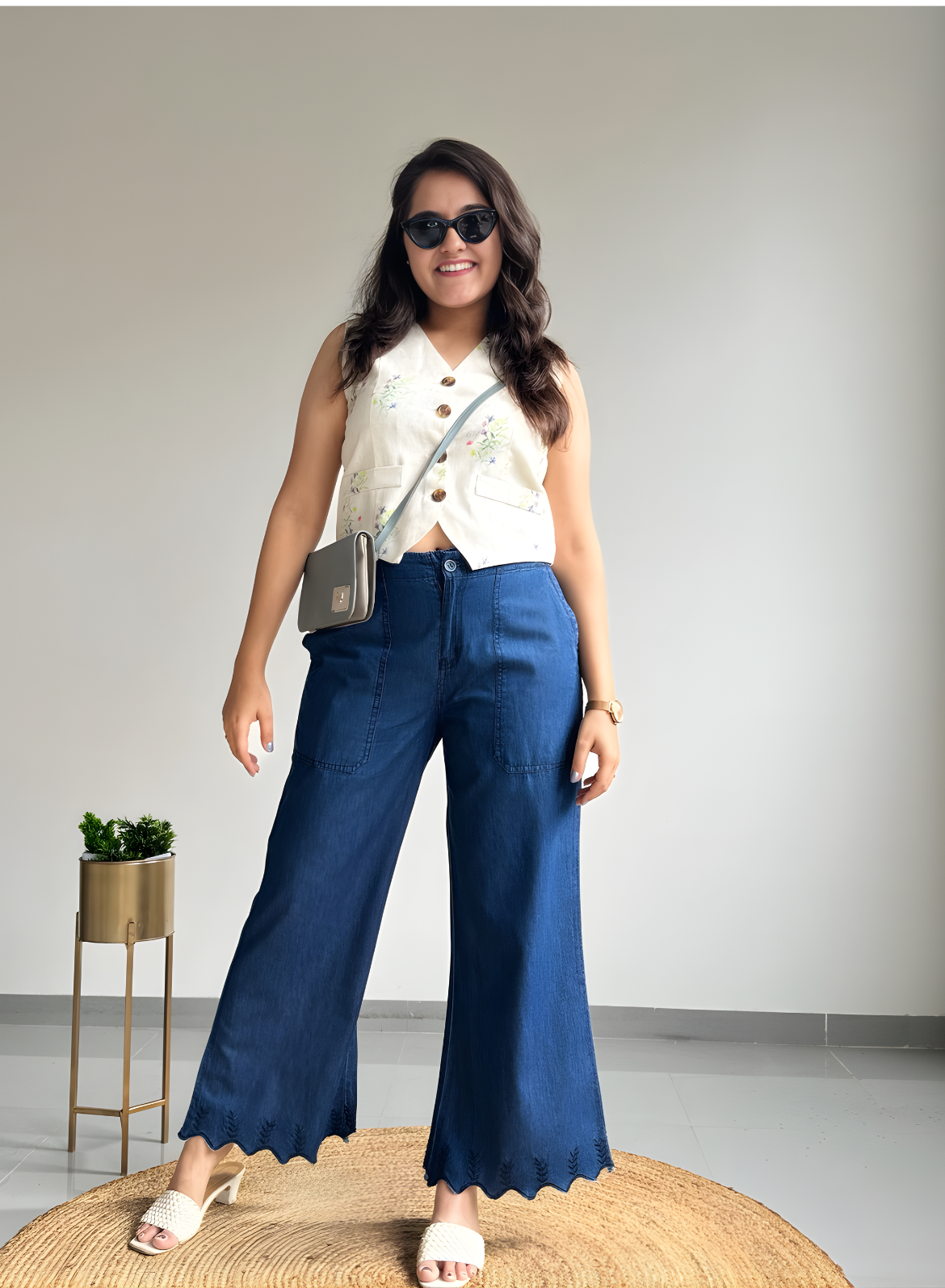 Navy Blue Wide Leg Pants