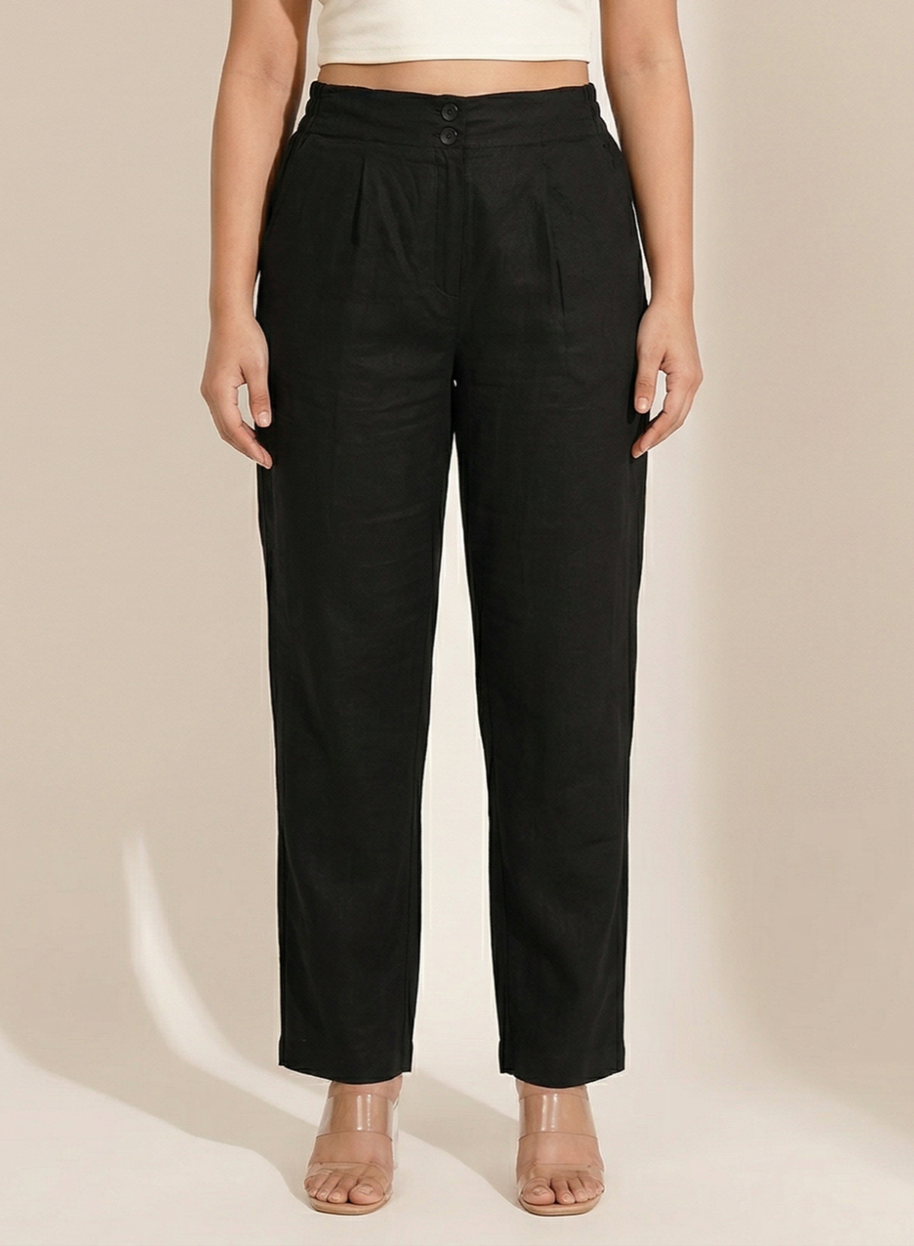 Black Wide Cotton-Linen Pants
