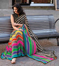 Laxmipati Designer Multicolor Georgette Stripe Print With Lace Border Saree