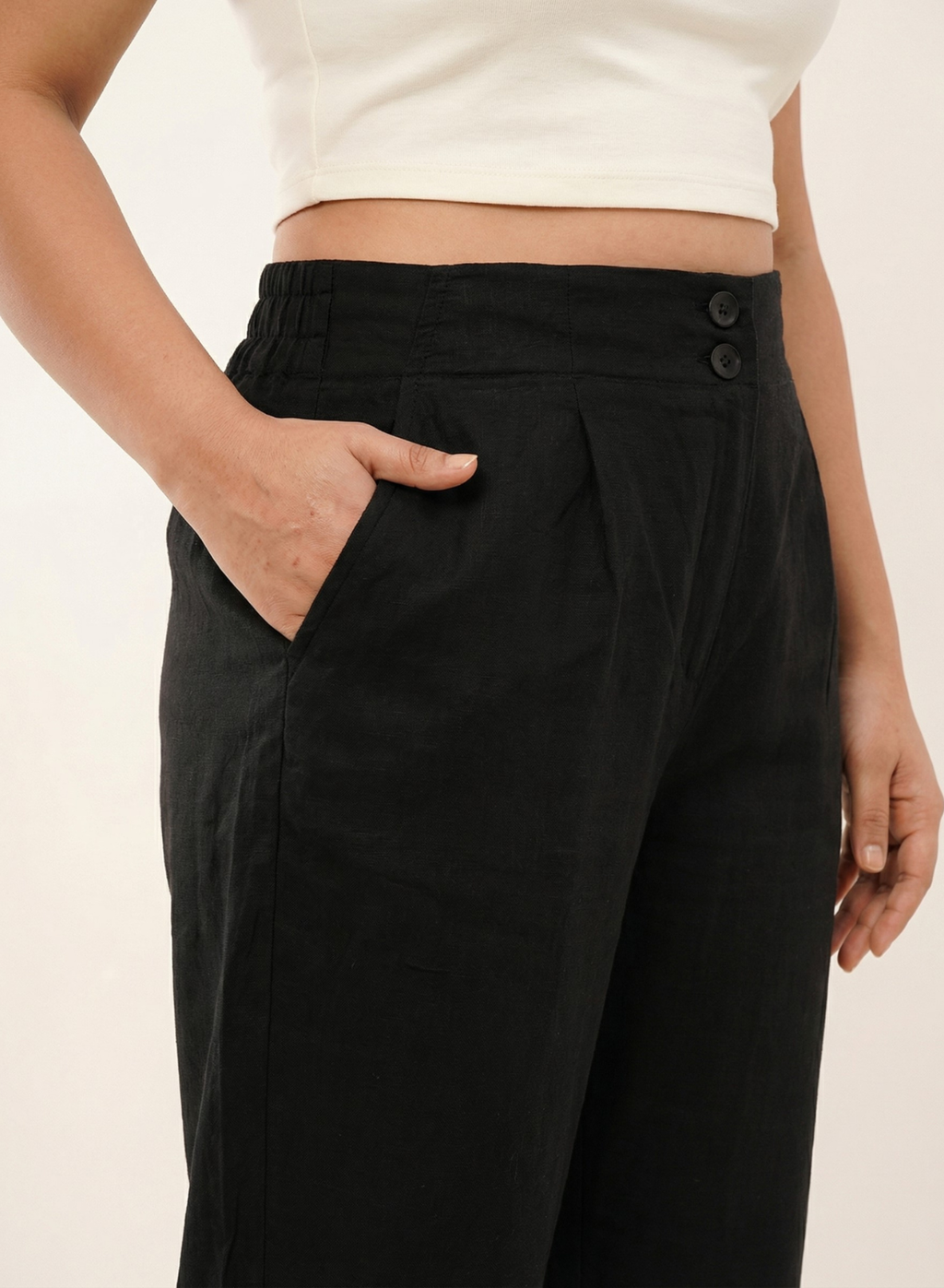 Black Wide Cotton-Linen Pants