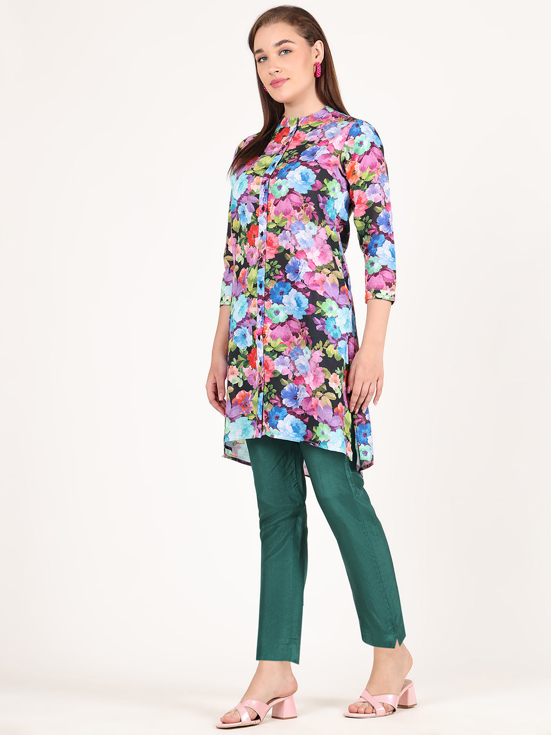 BLACK FLORAL STR LINE TUNIC