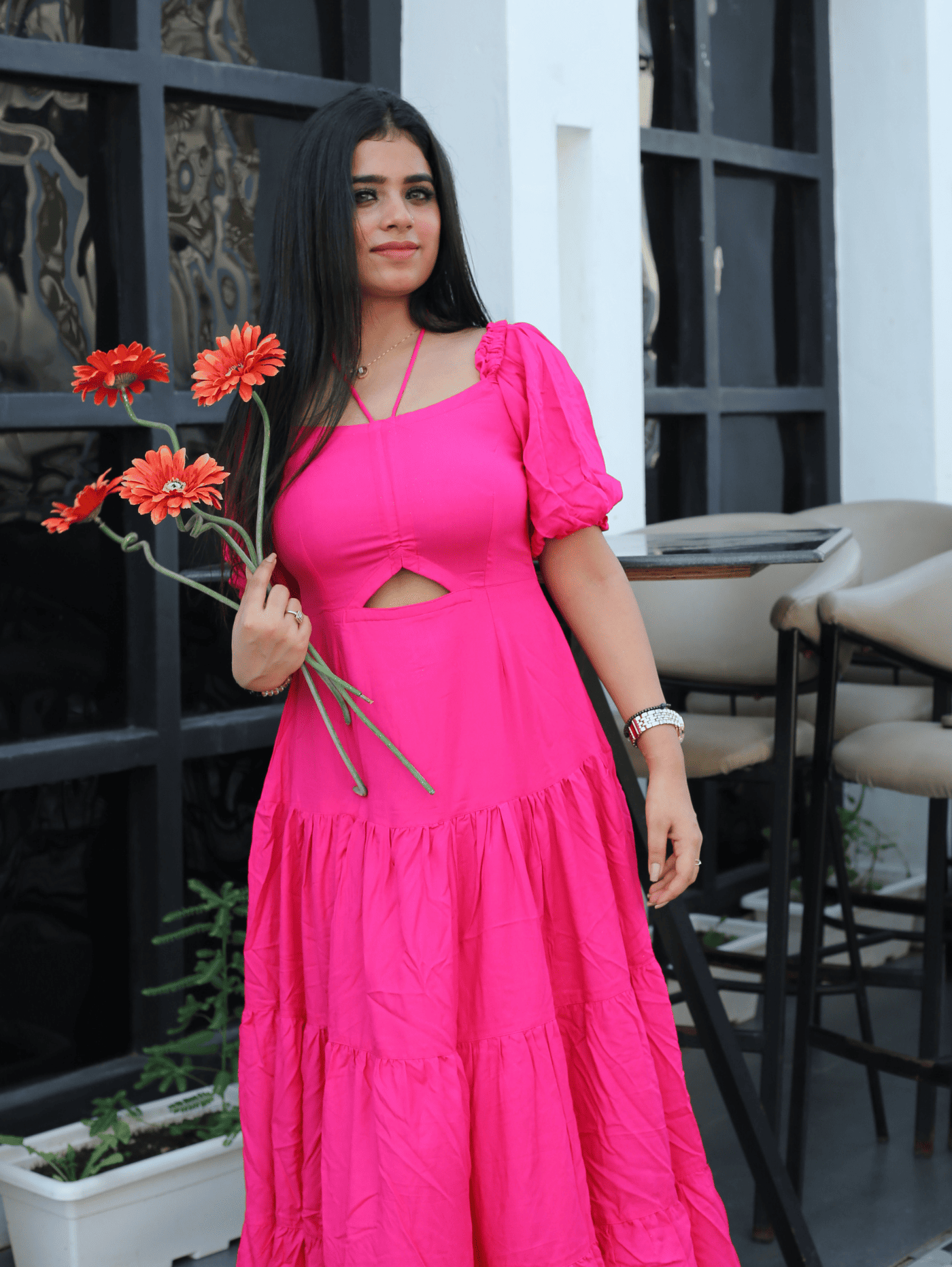 Blushing Petal Dress(with cut-out)