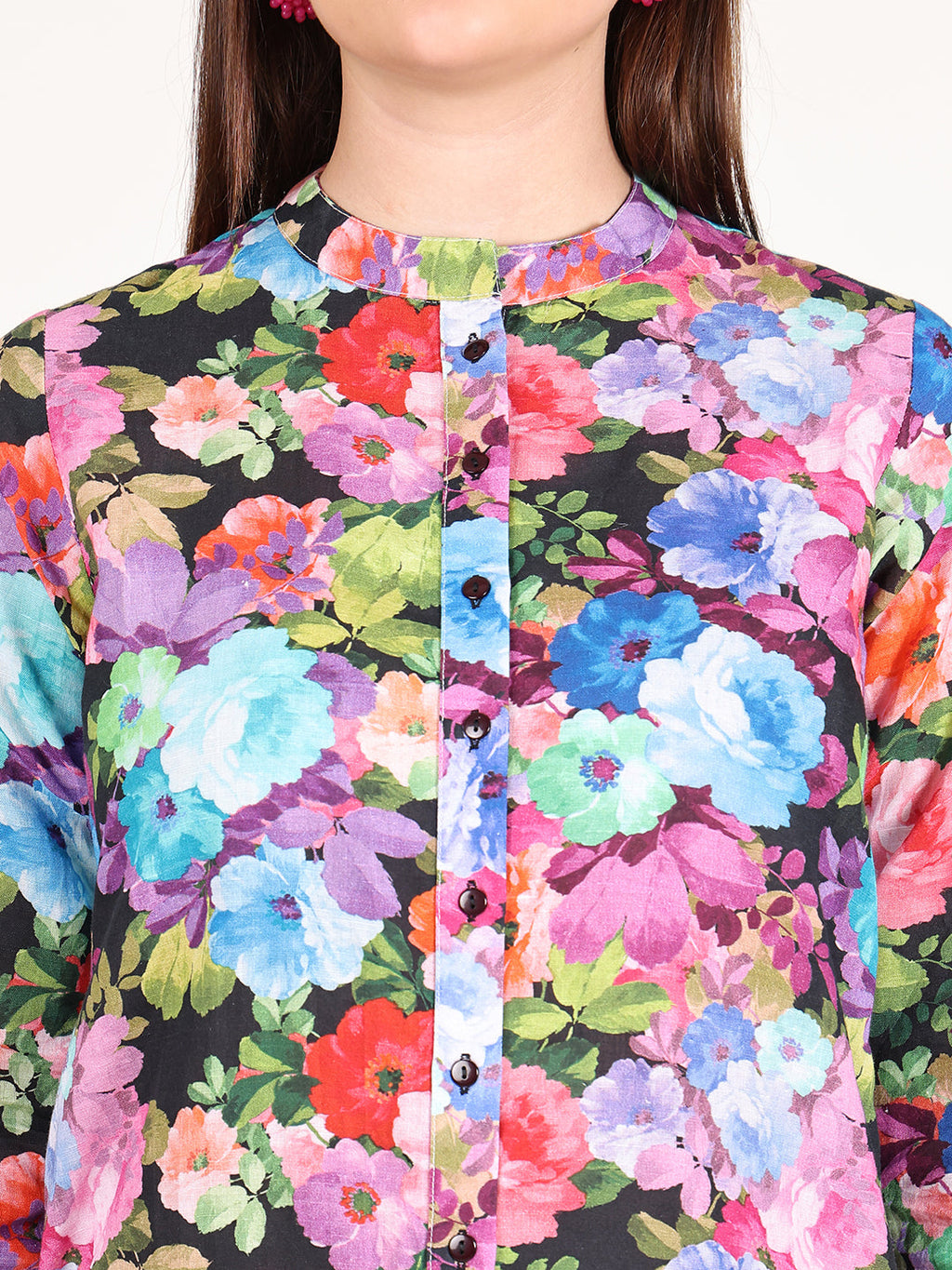 BLACK FLORAL STR LINE TUNIC