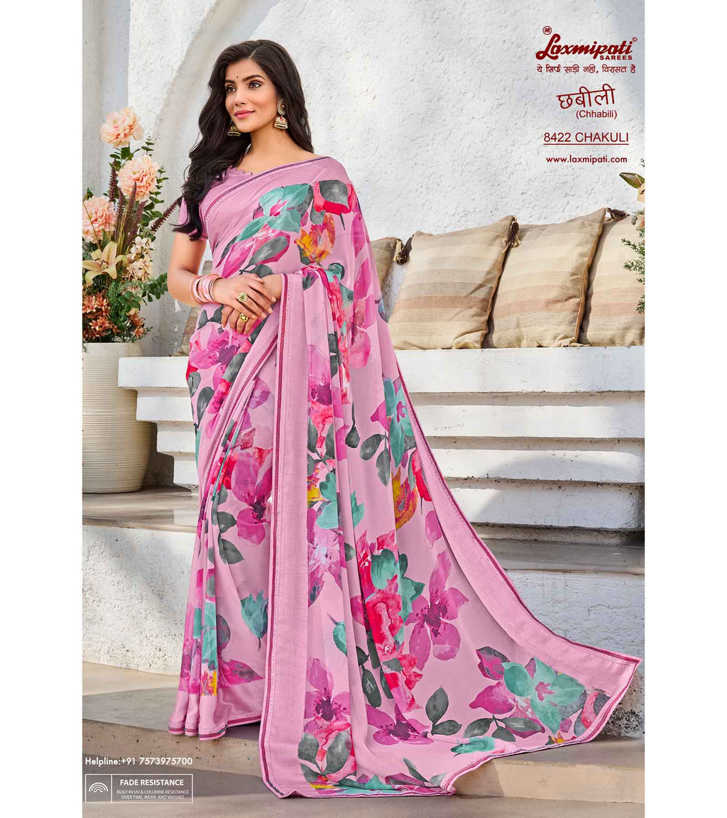 Laxmipati Chhabili 8422 Georgette with Satin Patta Multicolor Saree