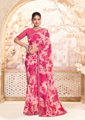 Baby Pink Georgette Saree with Graceful Lace Border - Kitkat