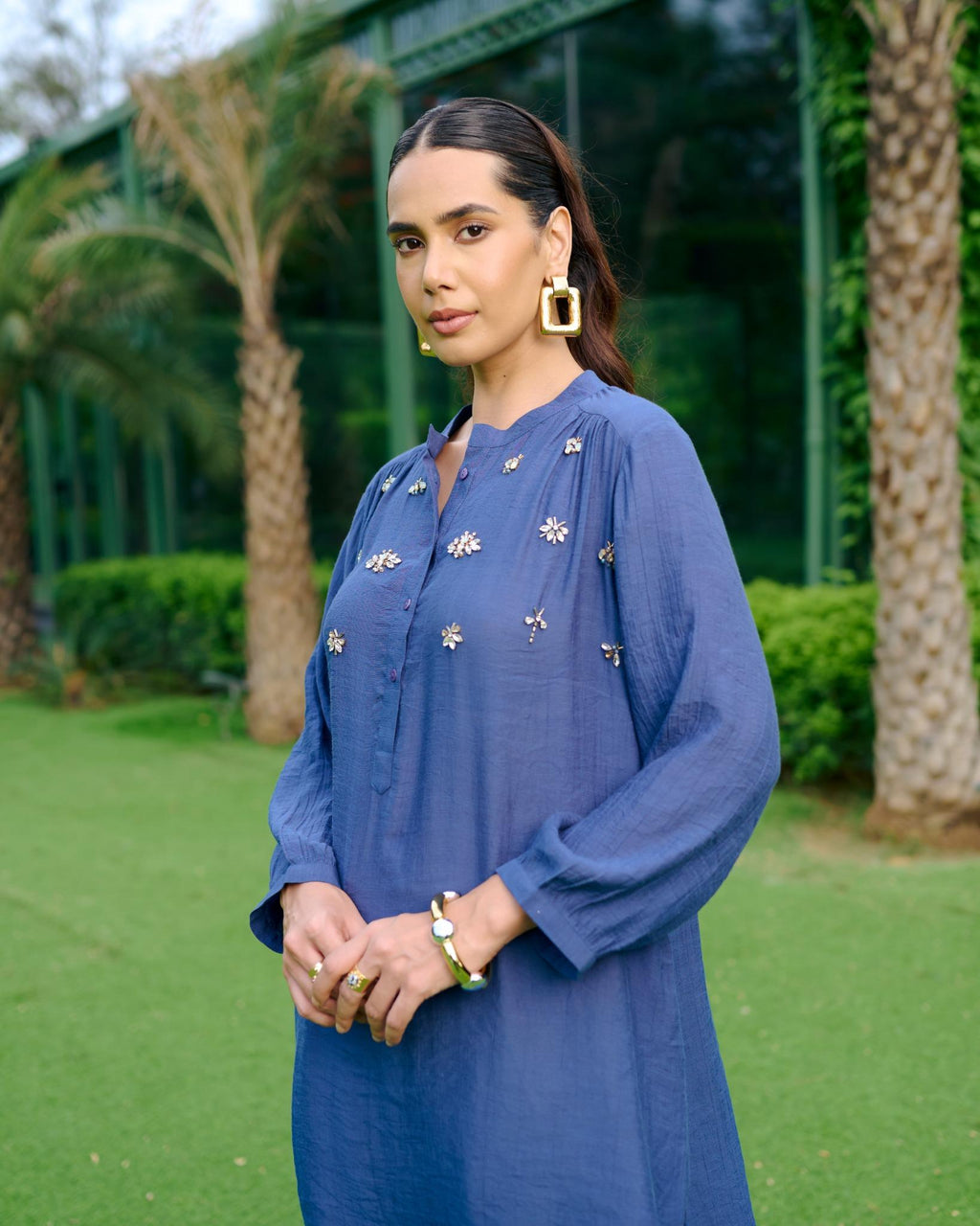 NAVY BUG GATHERED TUNIC