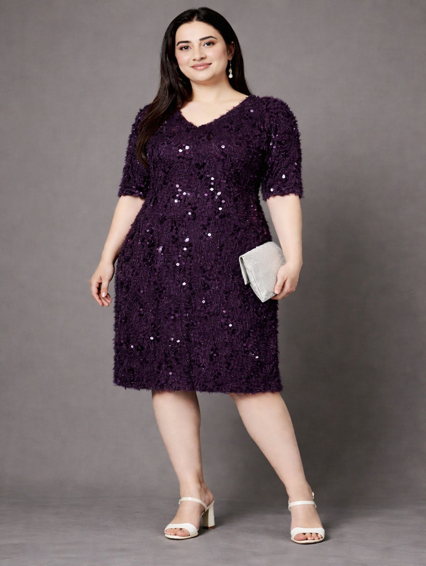 Wine Sheen A-Line Party Dress
