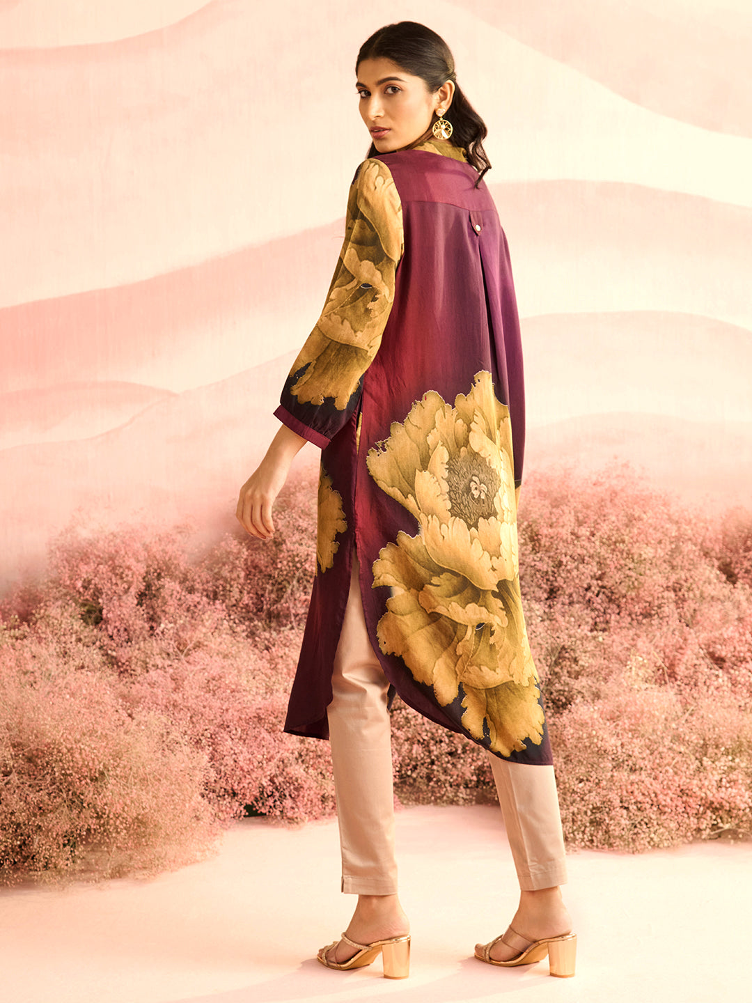 PURPLE FLORA GATHERED TUNIC
