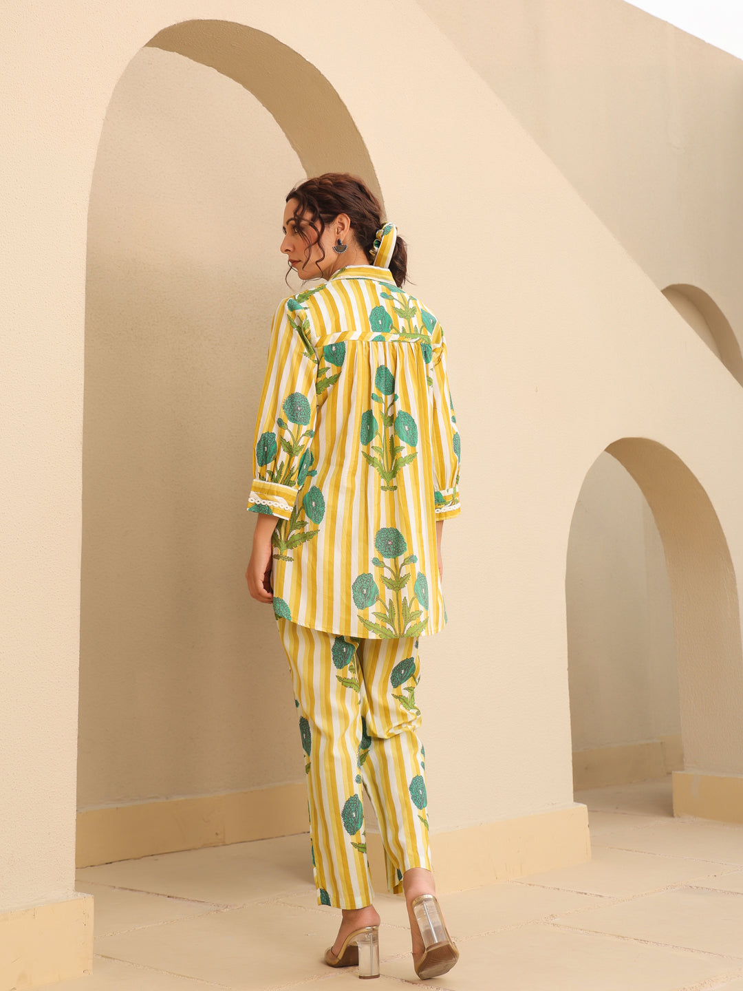 Printed Pure Cotton Shirt Collar Neck Shirt & Trouser Co-Ords