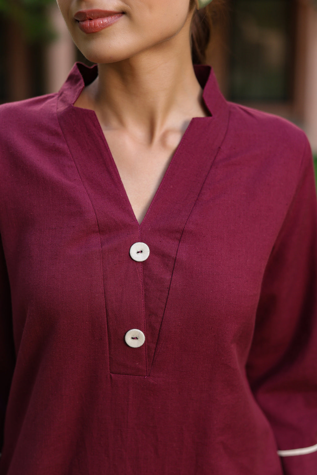 V-Neck Pure Cotton Tunic With Trouser