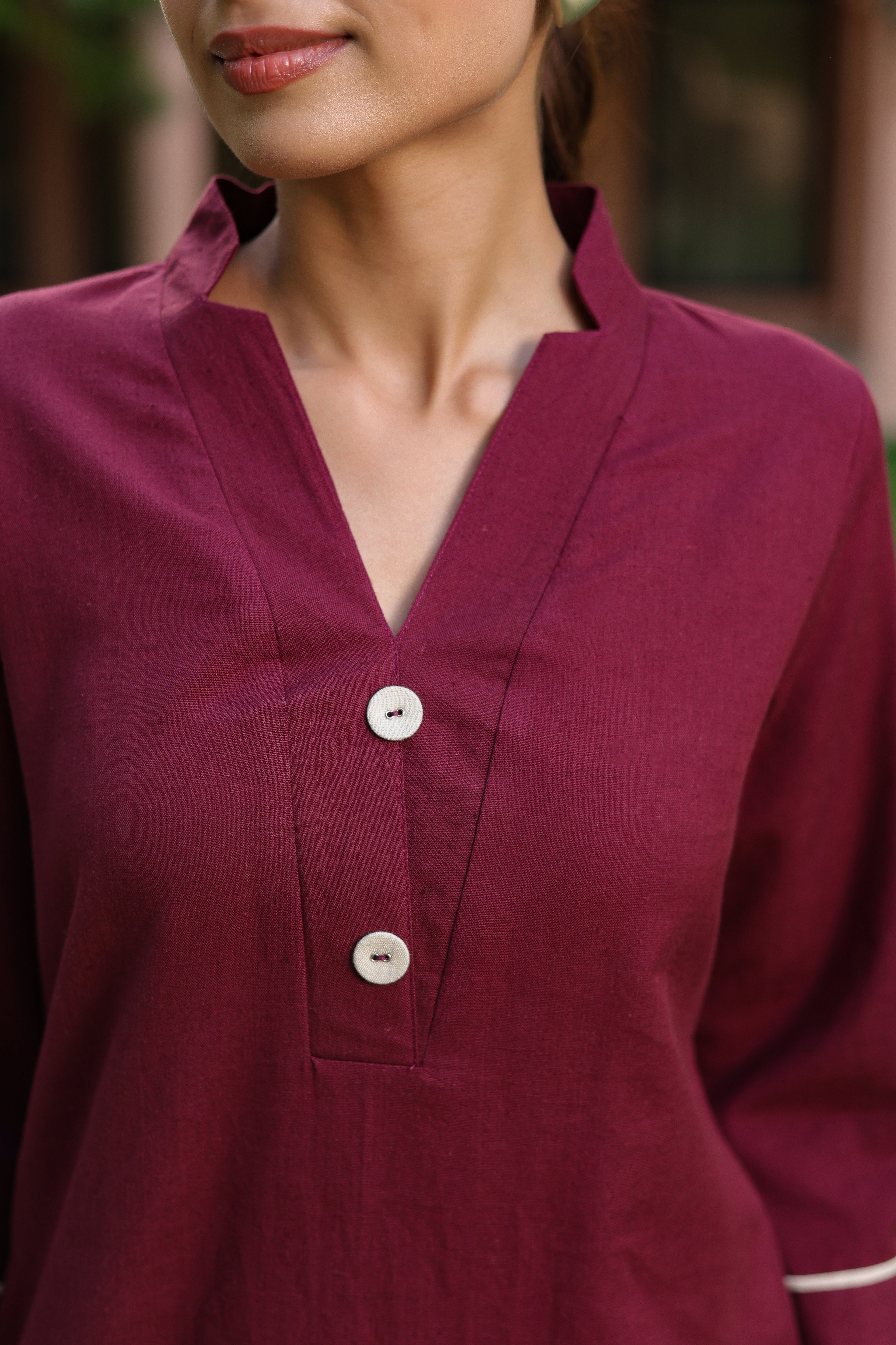 V-Neck Pure Cotton Tunic With Trouser