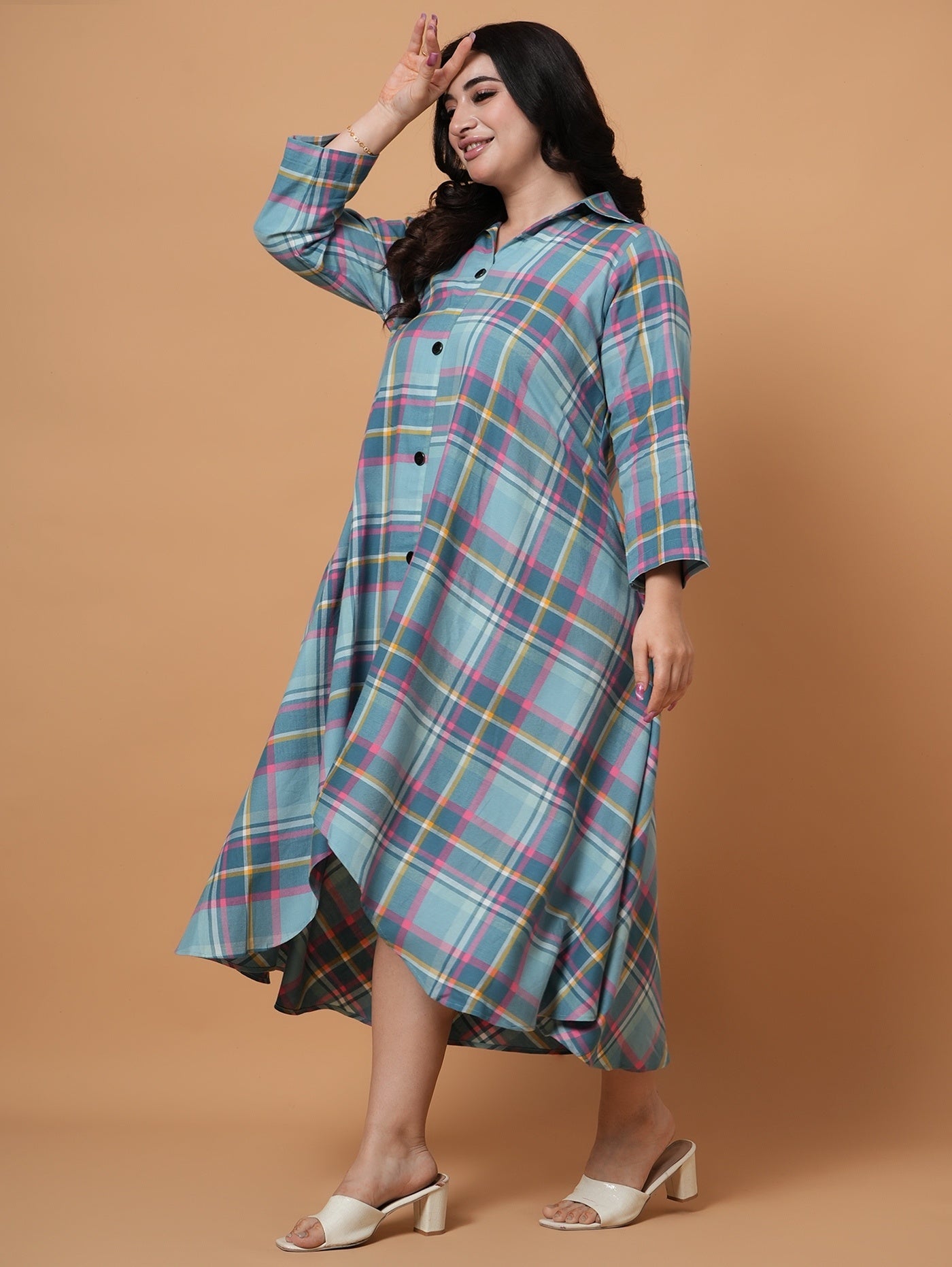 Berry & Teal Check Dress