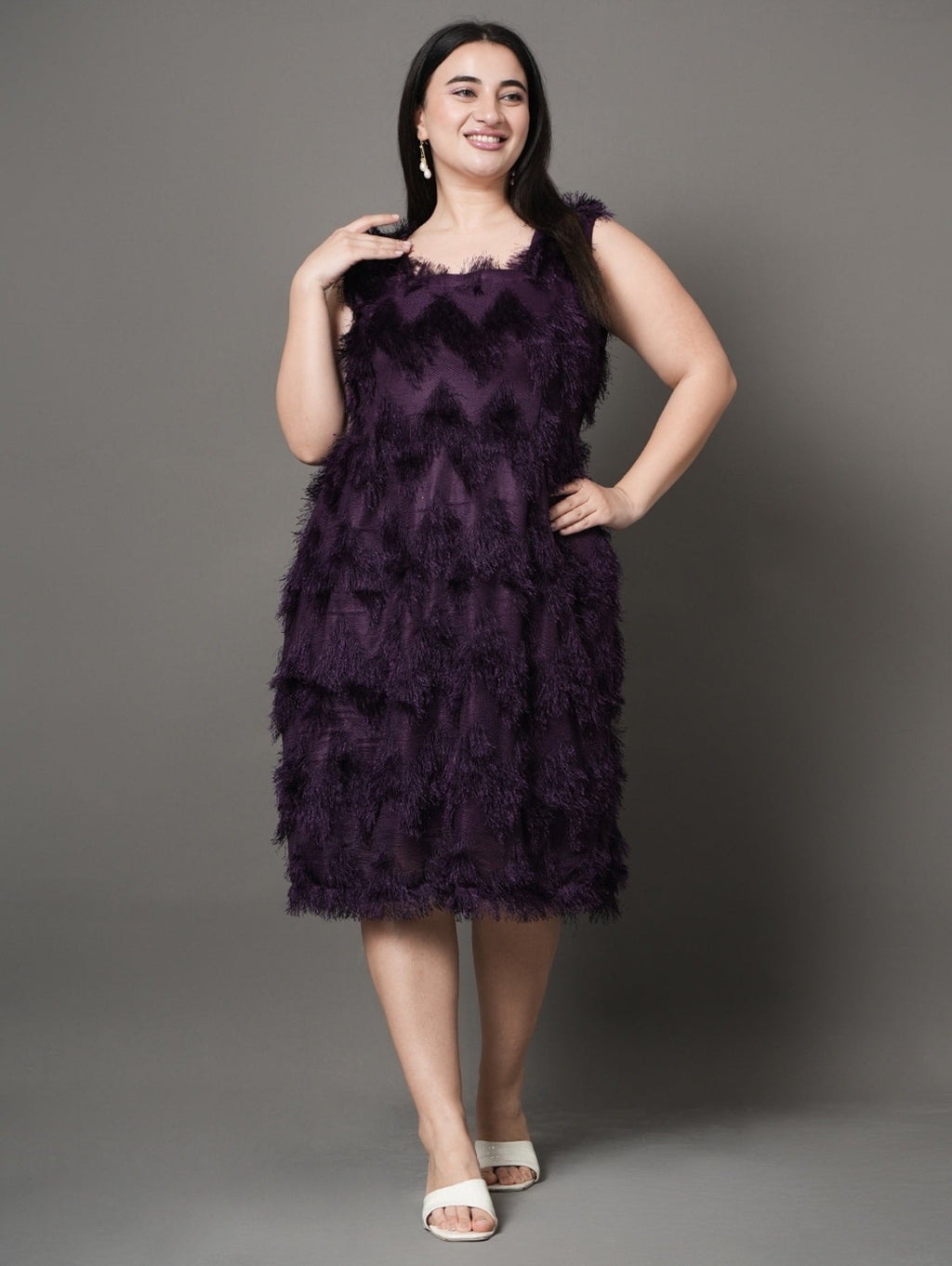 Feather Plum Party Dress