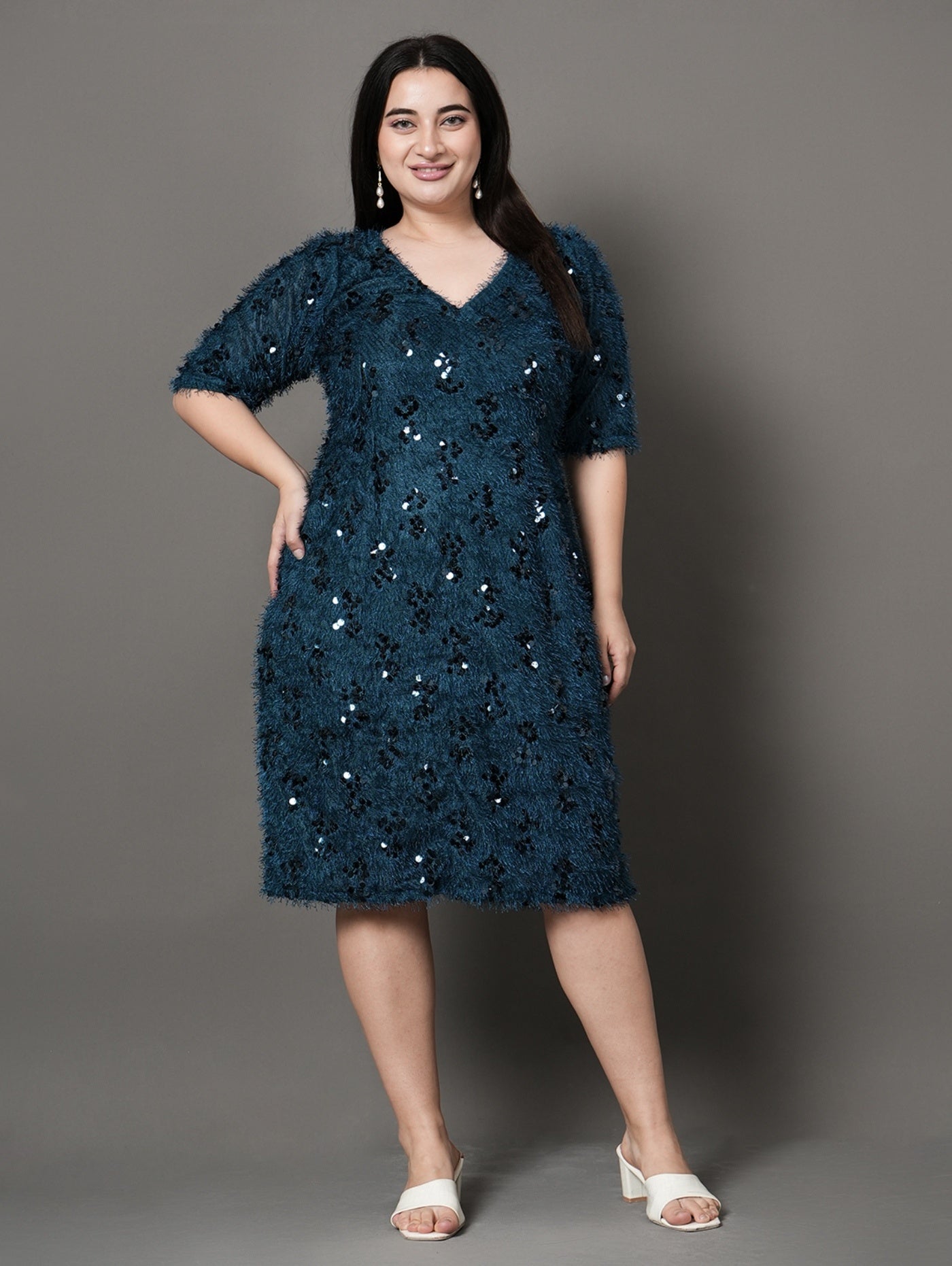 Teal Sheen A-Line Party Dress