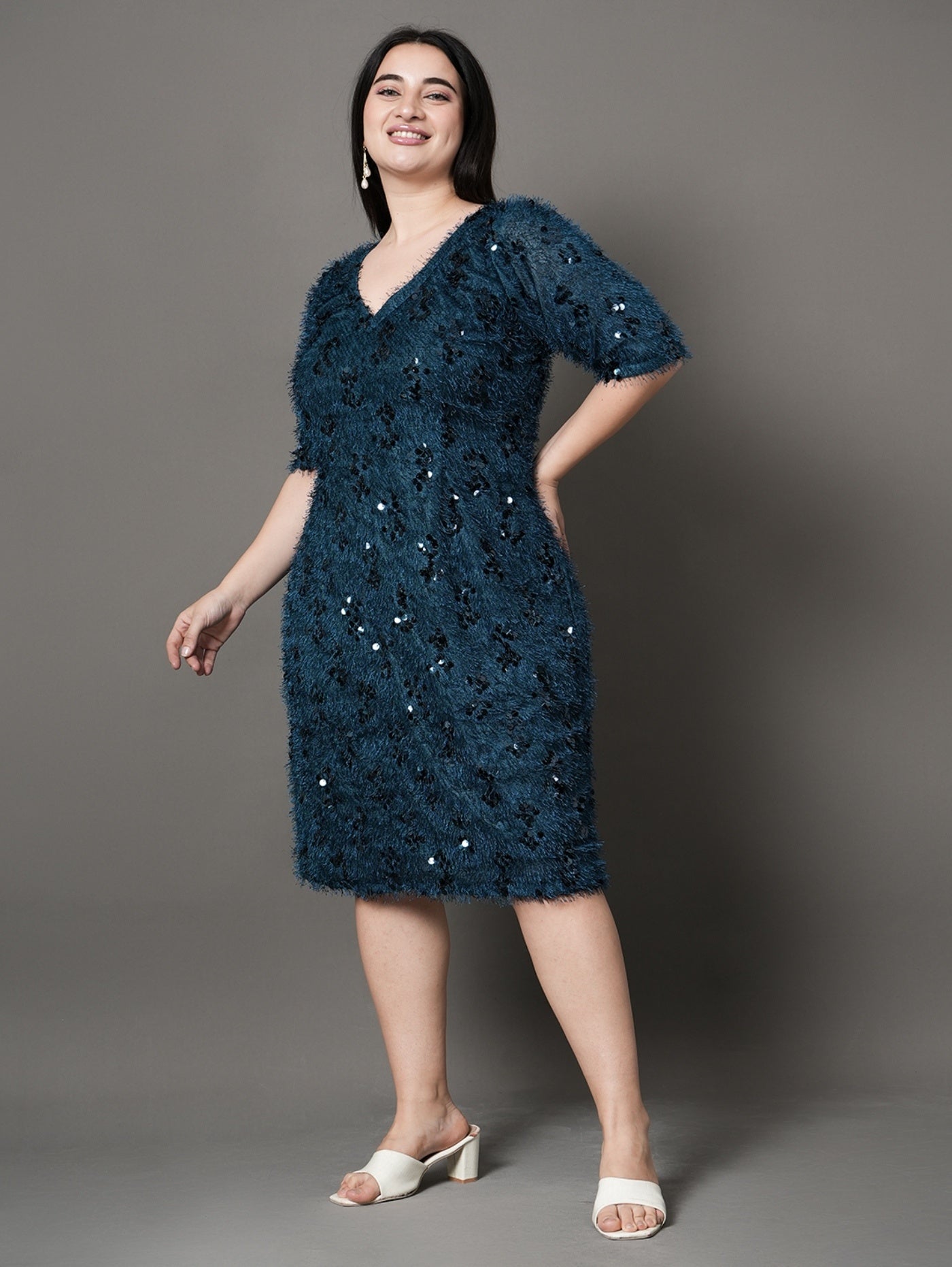 Teal Sheen A-Line Party Dress