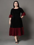 Regal Contrast Velvet Party Dress