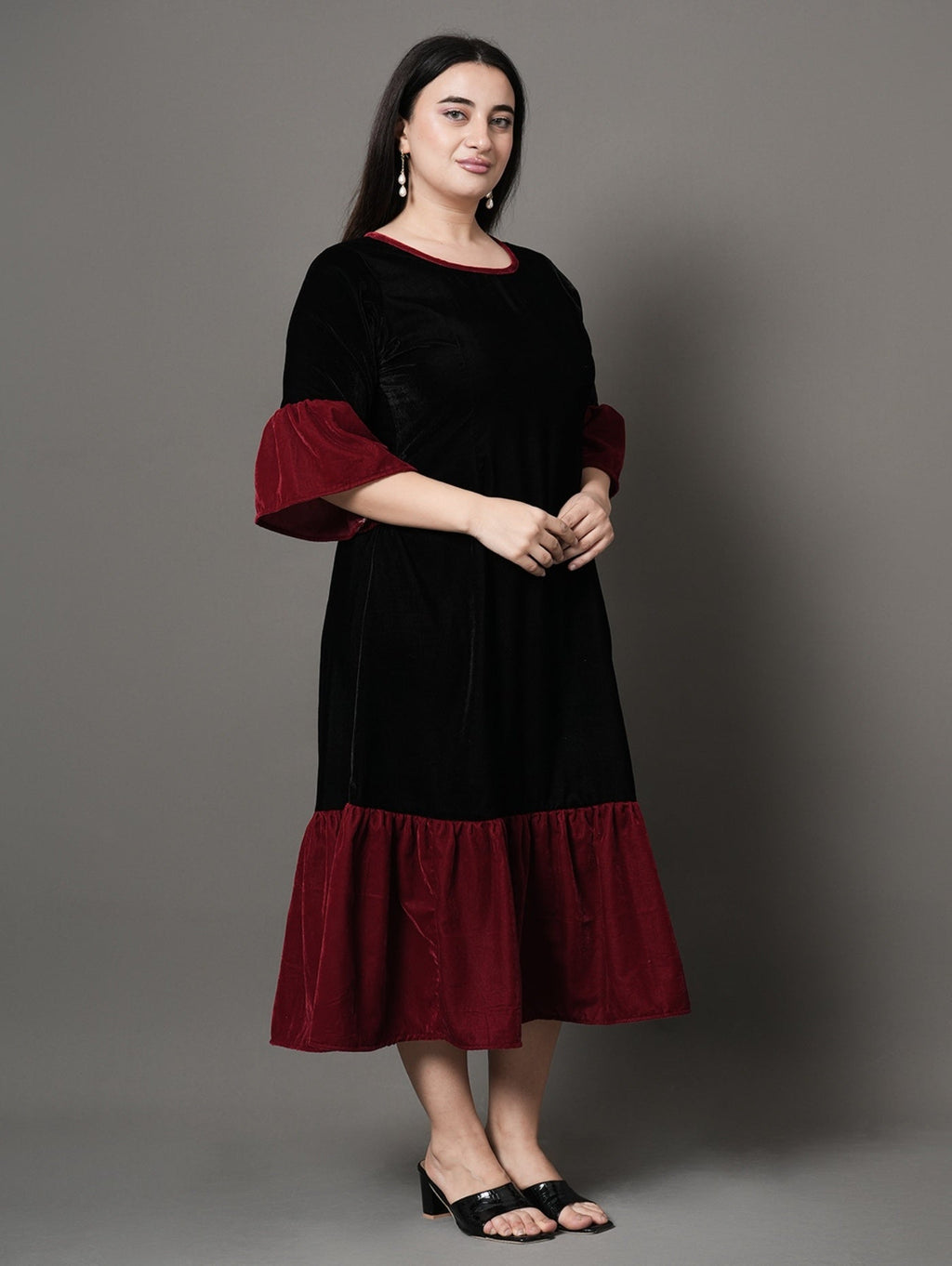 Regal Contrast Velvet Party Dress