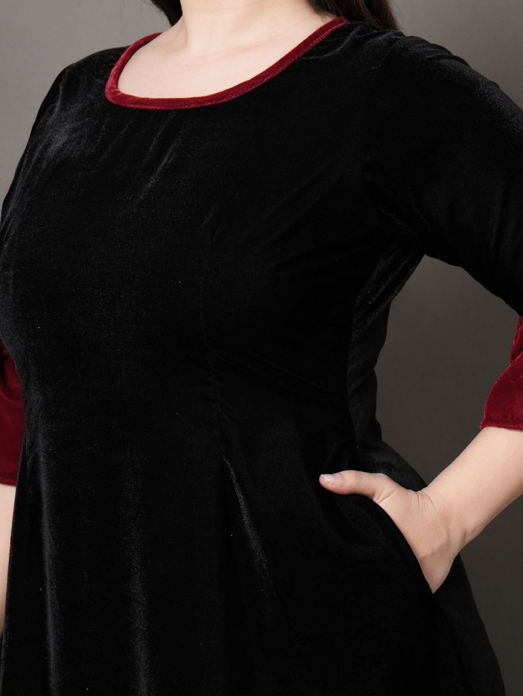 Regal Contrast Velvet Party Dress