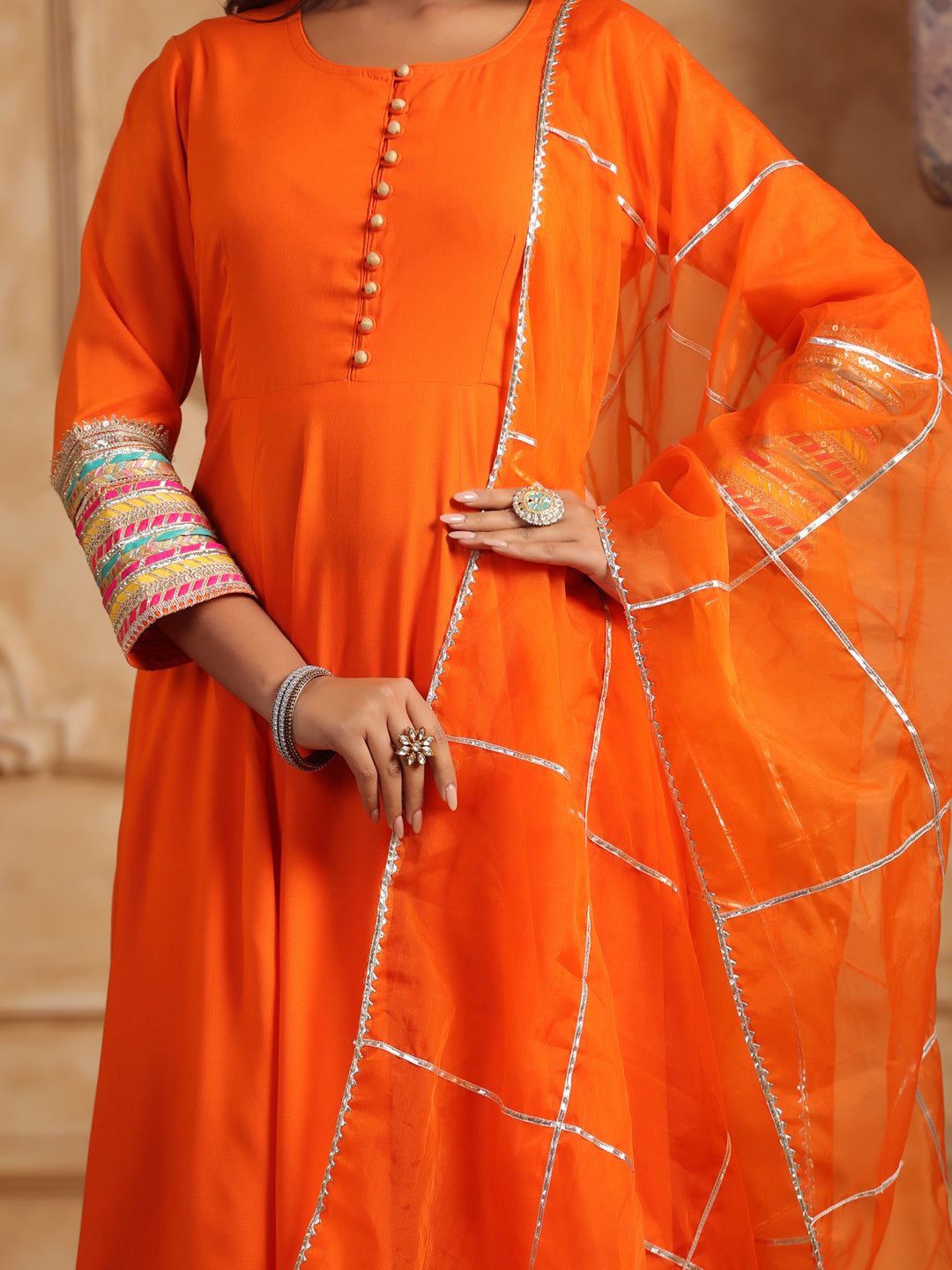 Women Regular Gotta Patti Anarkali Kurta With Trousers & Dupatta