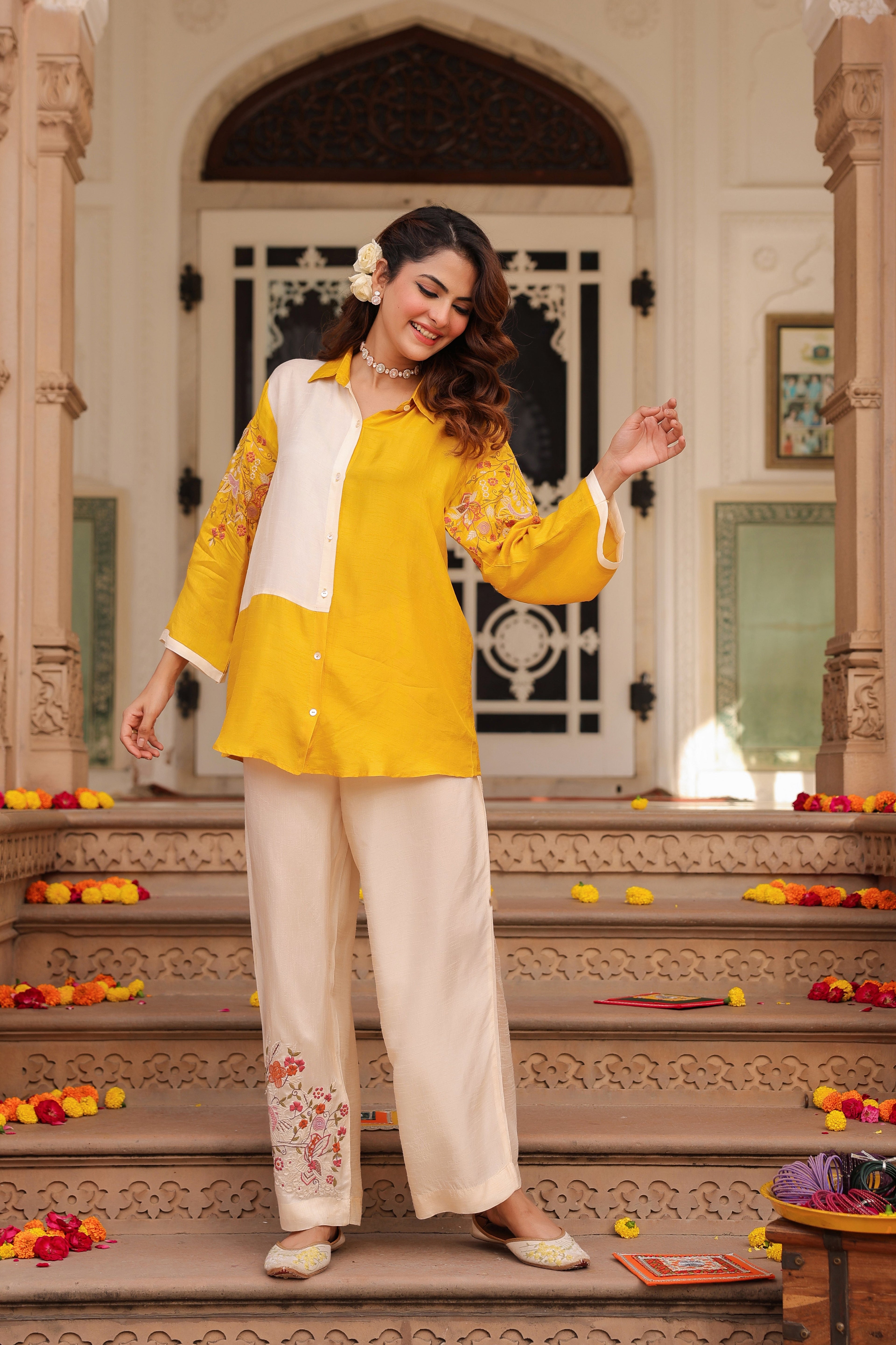 Women Embroidered Tunic With Embroidered Trousers