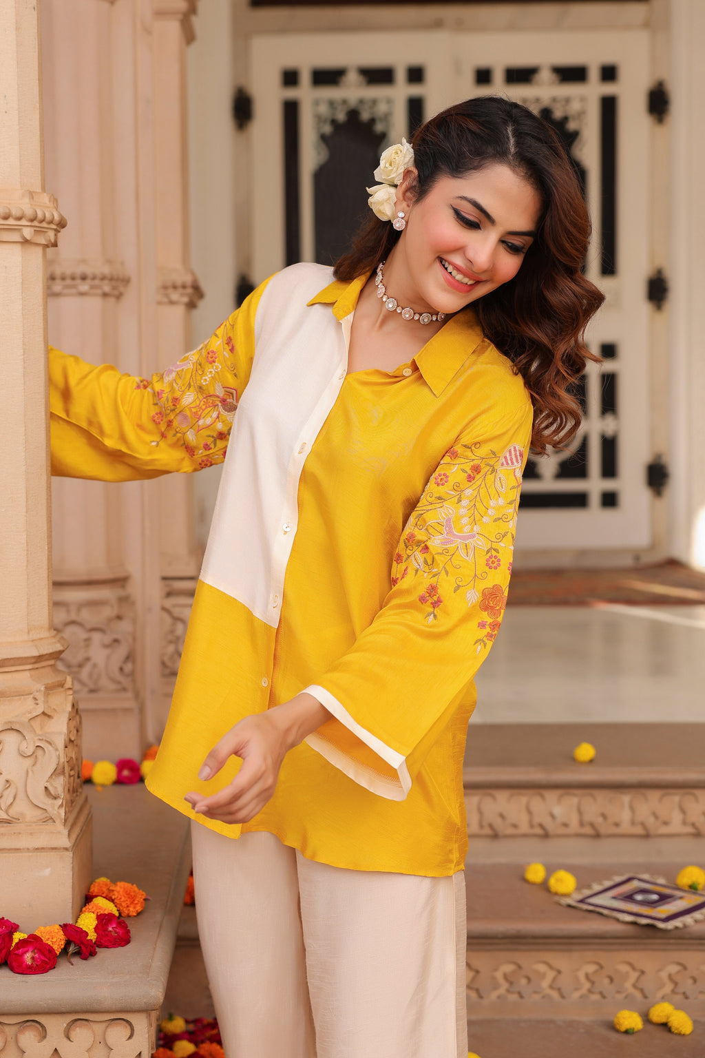 Women Embroidered Tunic With Embroidered Trousers