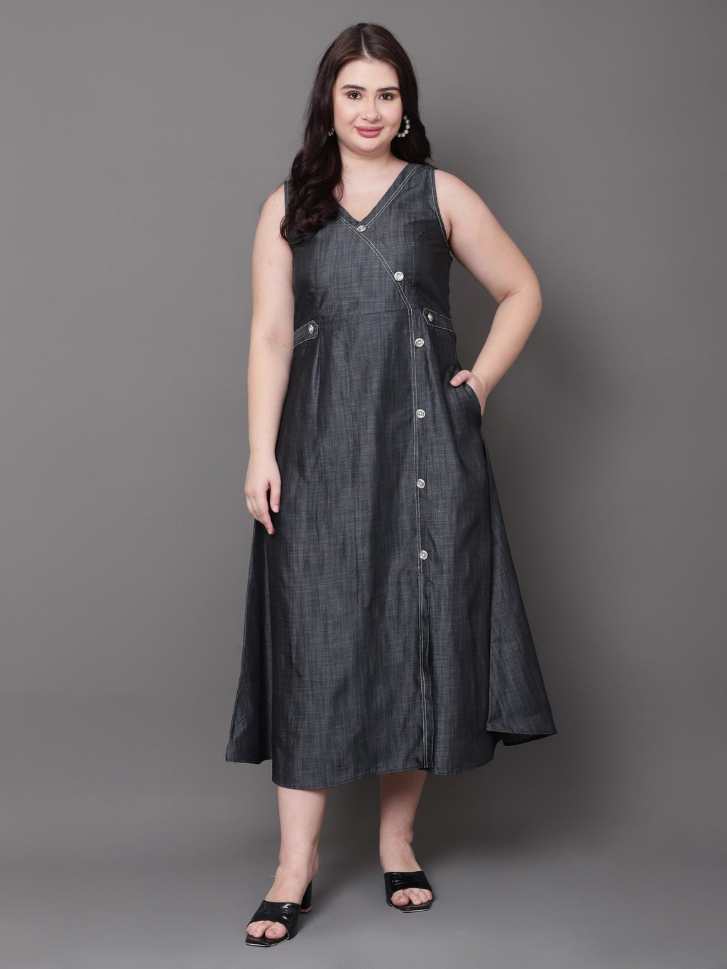 Charcoal Wrap Denim Dress