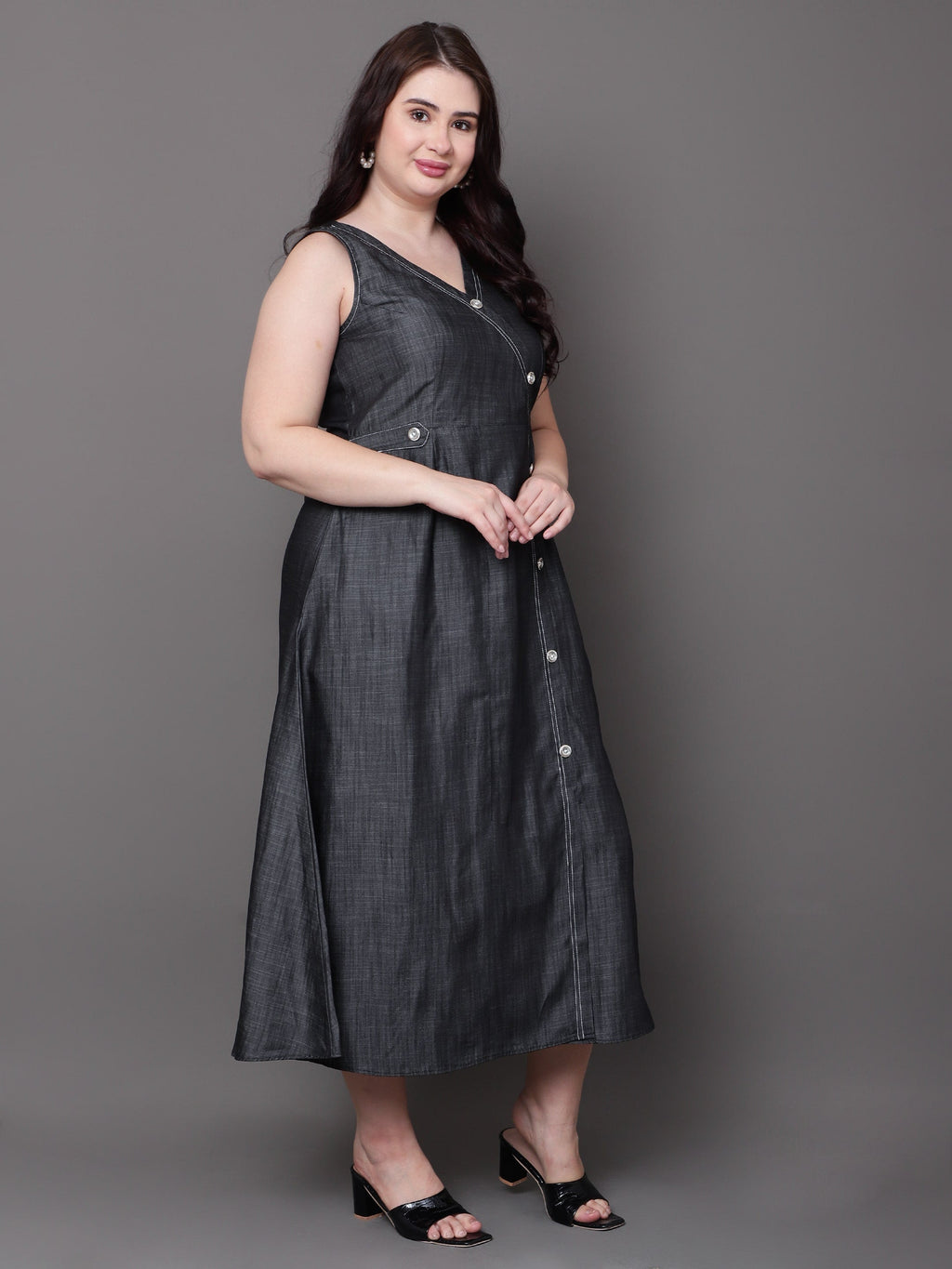 Charcoal Wrap Denim Dress