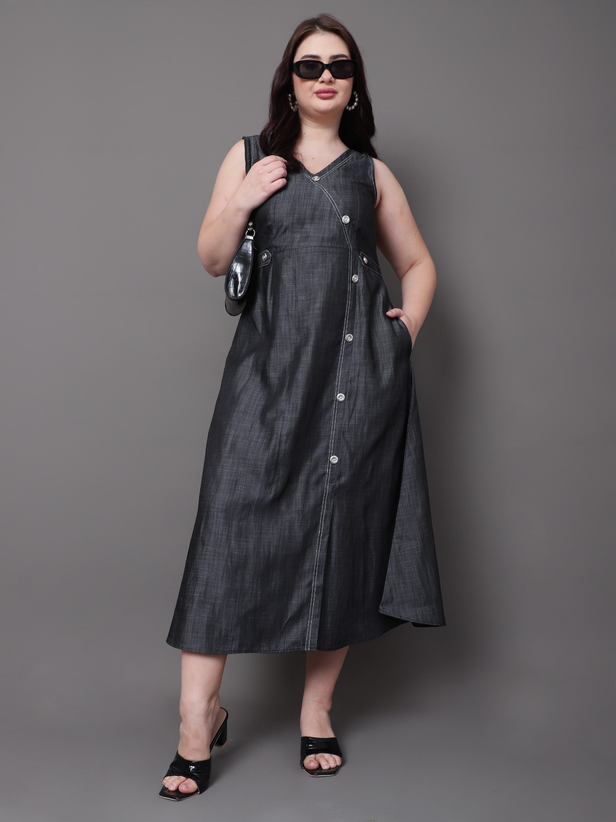 Charcoal Wrap Denim Dress